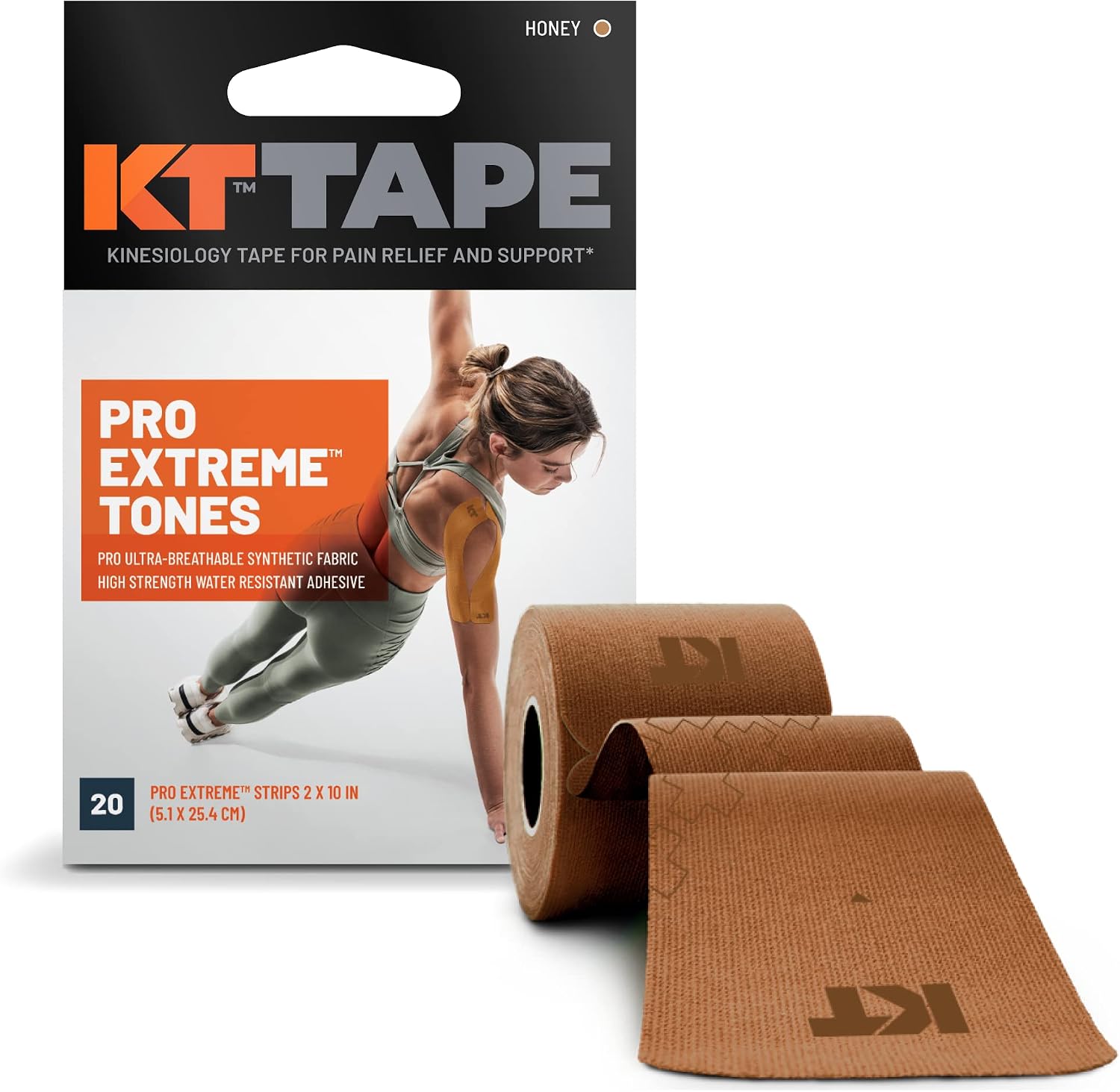 KT Tape, PRO Extreme Synthetic Kinesiology Athletic Tape, 20 Count, 10” Precut Strips