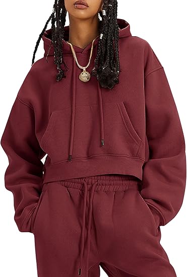 Flygo Womens Fleece 2 Piece Outfits Sweatsuit Crop Pullover Sweatshirt Joggers Pants Tracksuit Set