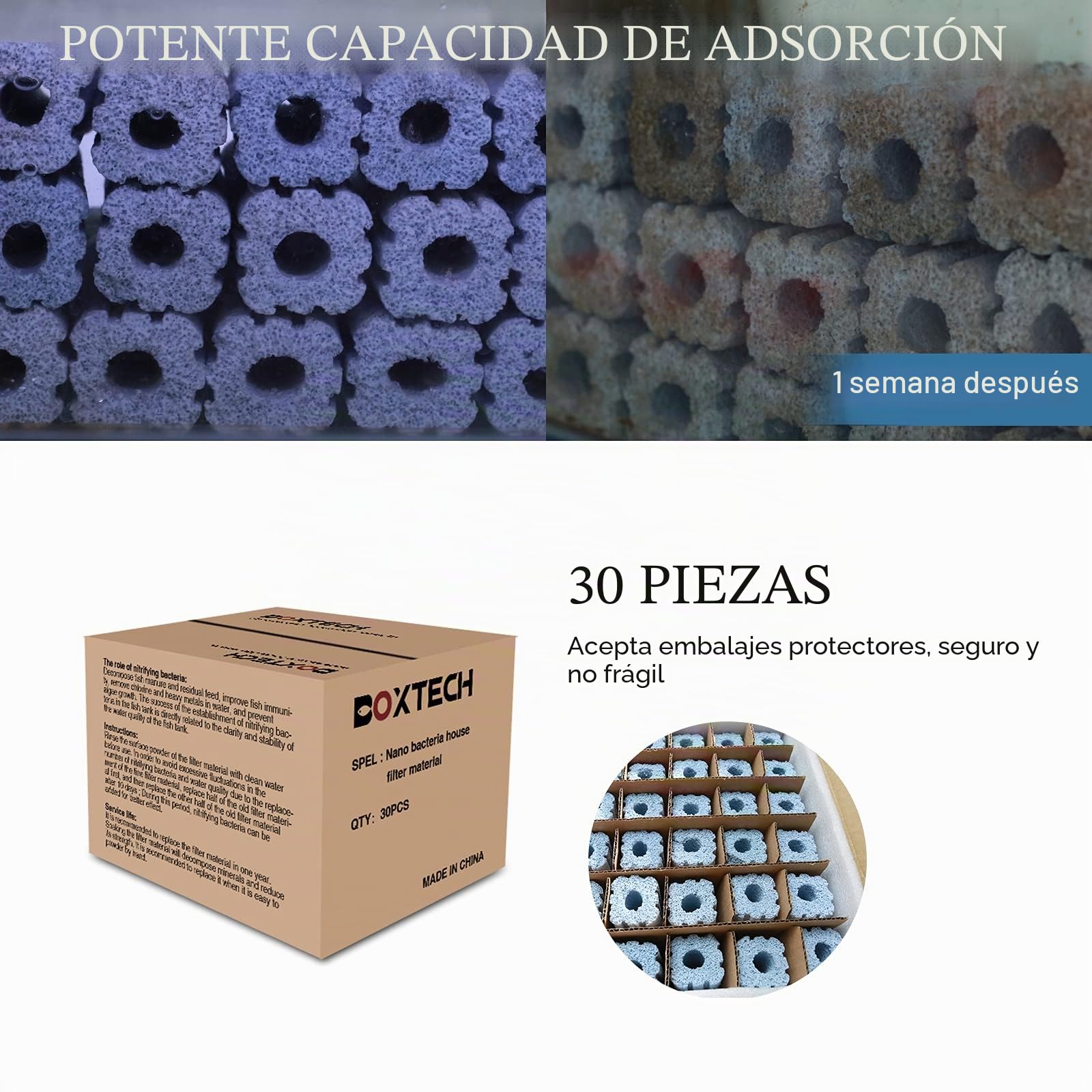 boxtech Medios de filtro para acuario, 3 kg, 30 unidades, bloques de datos orgánicos, filtración para filtro de pantano, estanque