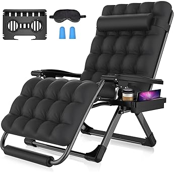 Slendor Oversized Padded Zero Gravity Chair, 29Inch XL Reclining Camping Lounge Chair with Large Cup Holder & Footrest, Reclining Patio Chairs Folding Recliner for Outdoor Indoor