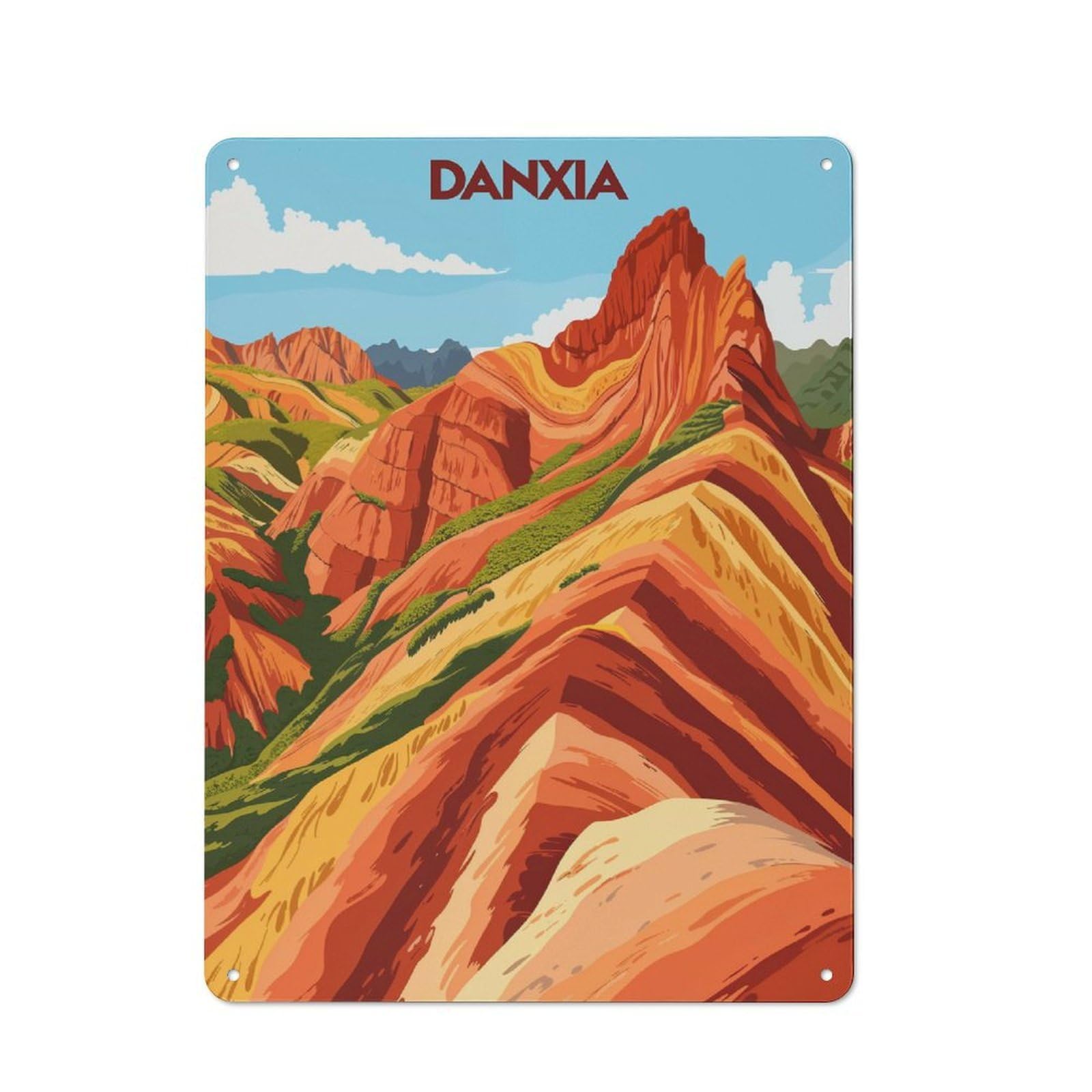 Decorative Metal Plaque with Danxia Wonders Design 40x30cm, Warehouse Style Loft Wall Plaque for Flat, Bar, Studio Or Gallery Wall