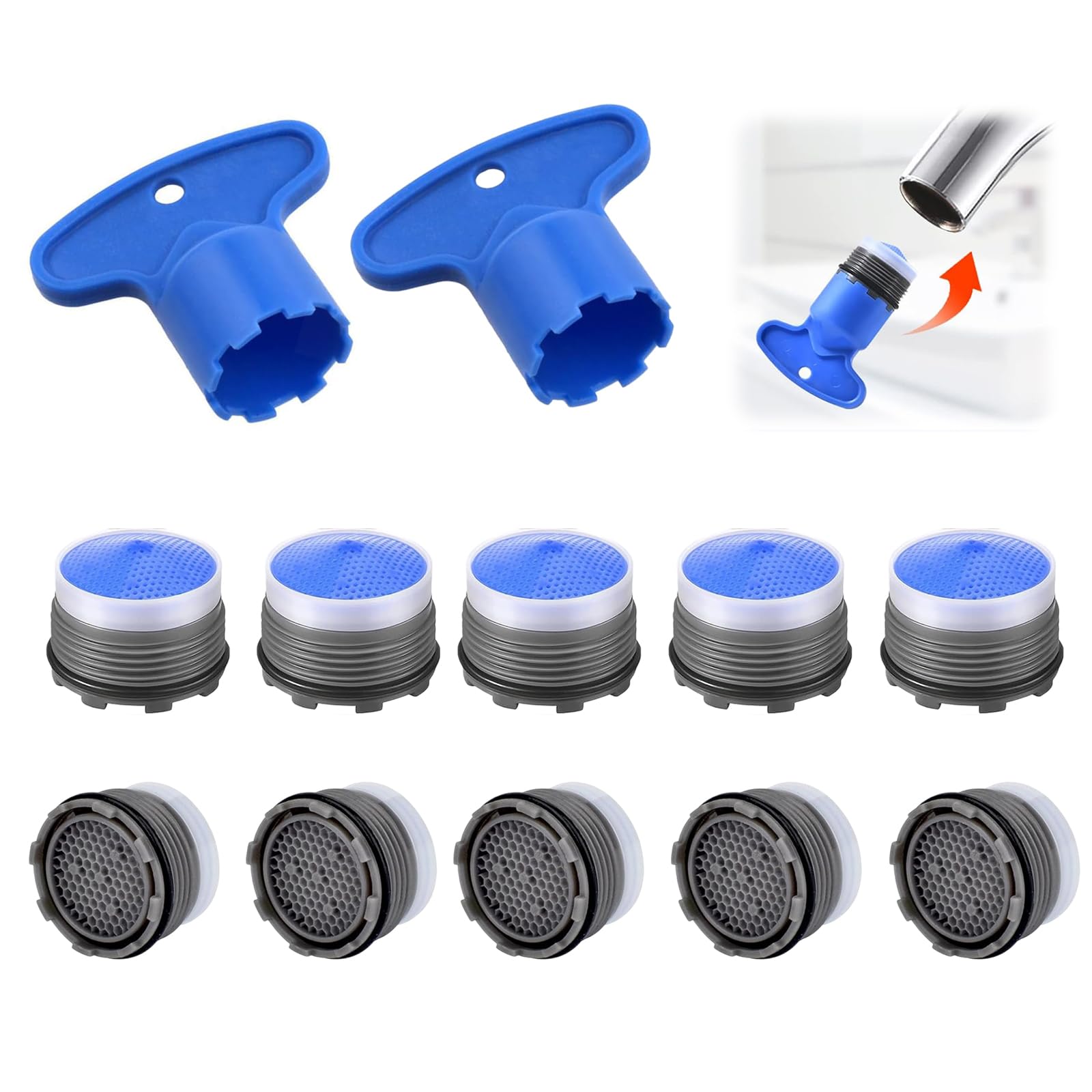 10-Piece Tap Aerator Set, M18.5 Flow Regulator, Tap Filter Nozzle, Kitchen Sink Aerator, with 2 Wrenches for Faucet Aerator Filter Inserts, Fits Most Taps