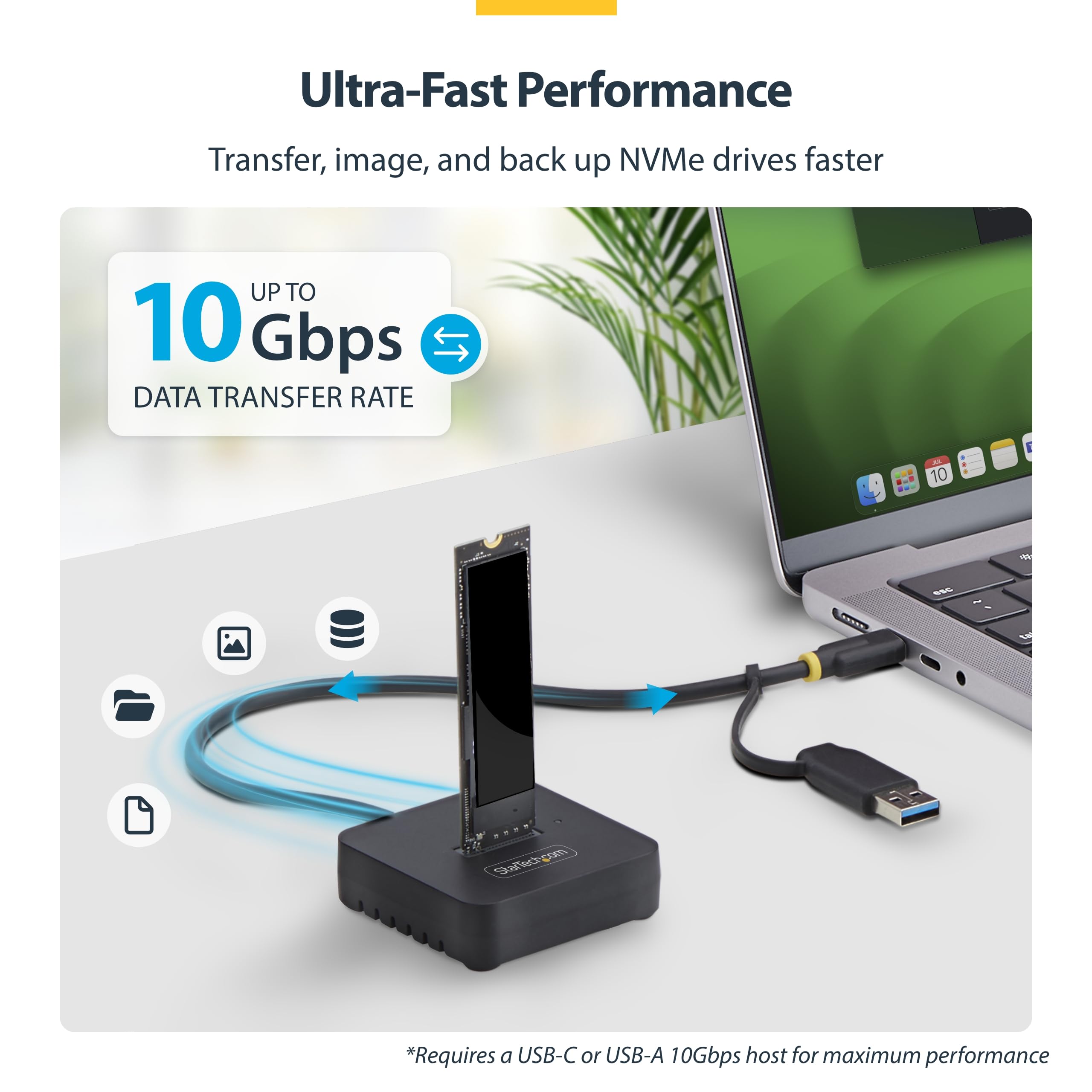 StarTech USB-C und USB-A auf M.2 NVMe Dock Adapter, 10Gbps, Tool-Free externer M.2 NVMe SSD Reader, B+M und M-Key