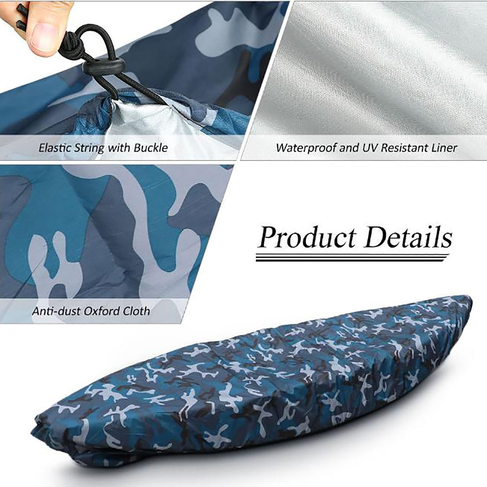 Bâche De Canoë Camouflage Bleu, Taille 8 : 210 Cm-600 Cm en Option, Tissu Oxford De Protection Solaire, Dispositif À Cordon Élastique, for Toutes Les Saisons(270-300cm)