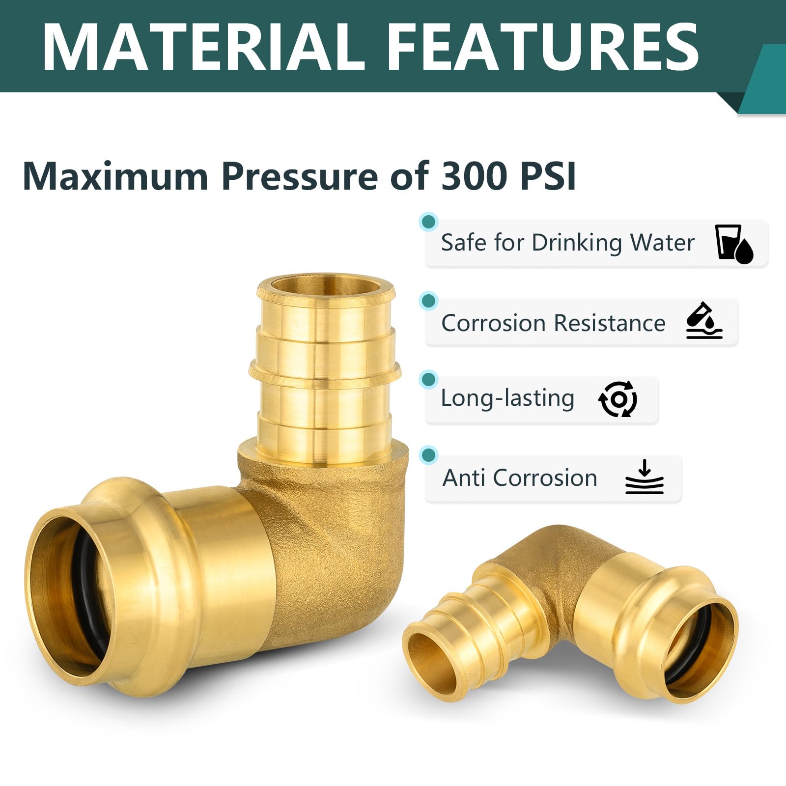 Paquete de 10 prensas de 3/4 pulgadas x codo de expansión Pex A de 3/4 pulgadas, codo de latón para tubos de cobre y Pex A