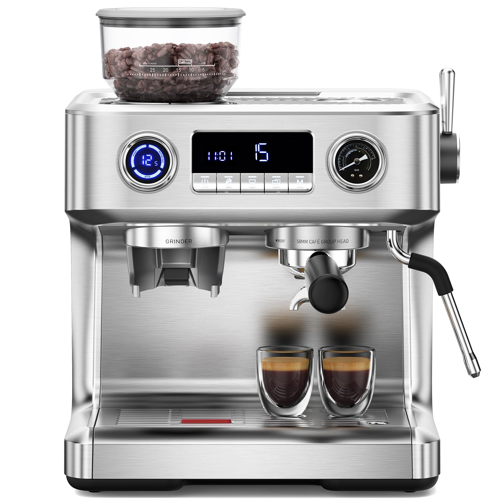 Kndko 20 Bar Espresso Machines with Grinder Double Boiler Espresso Maker with Milk Frother Steam Wand Programmable Coffee