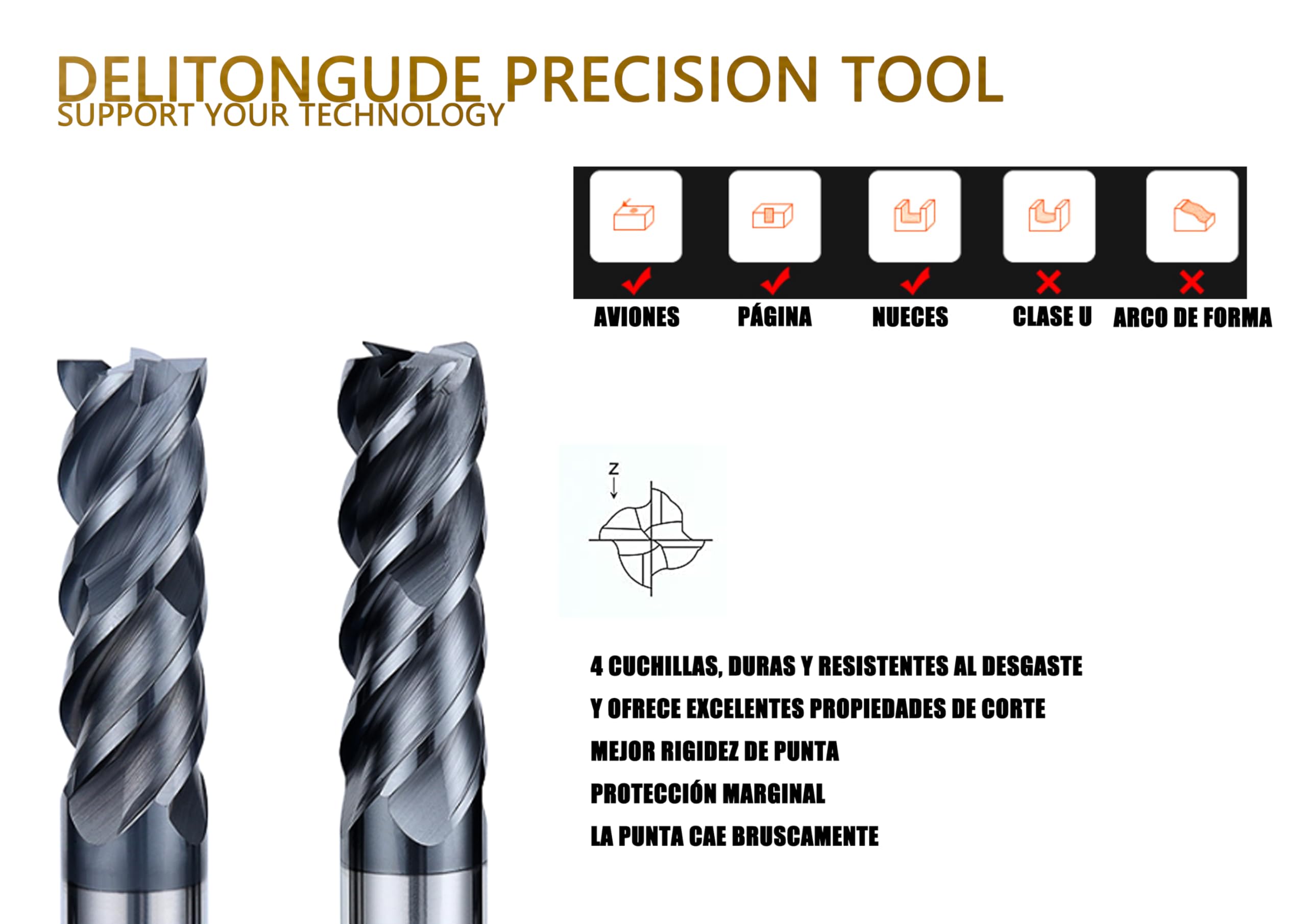 4,0 mm 5,0 mm 6,0 mm 8,0 mm carburo de tungsteno juego de fresa de extremo cuadrado CNC 4 Fultes adecuado para aceros endurecidos de aleación de metal (4/5/6/8set)