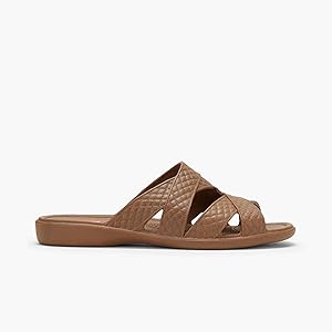 OKABASHI Women's Cross Strap Flip Flops - Sandals, Toffee, 5