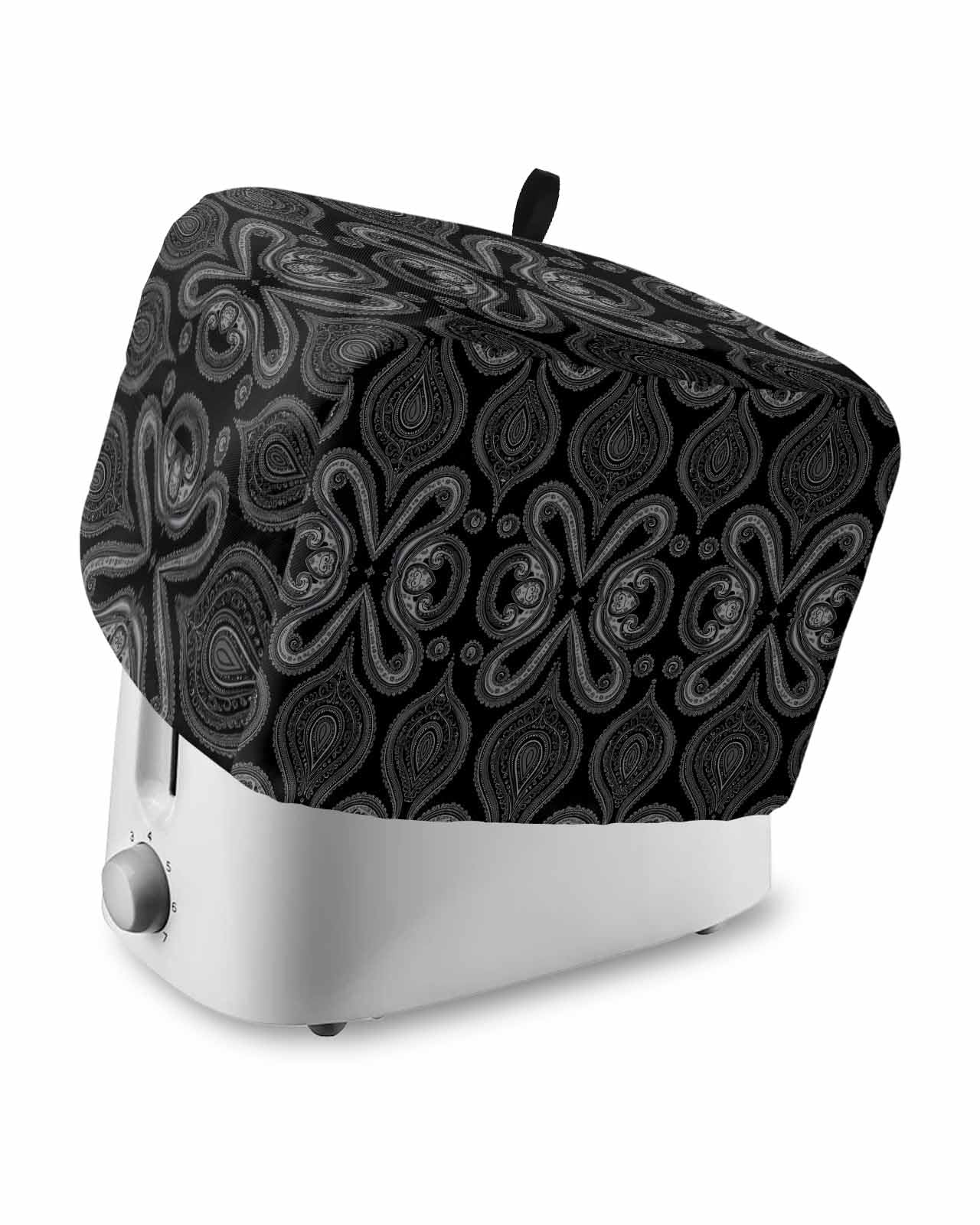 Black Geometric Toaster Cover 2 Slice, Modern Abstract Flower Dustproof Bread Machine Oven Cover with Storage Pockets, Fits Most Kitchen Toasters Protector