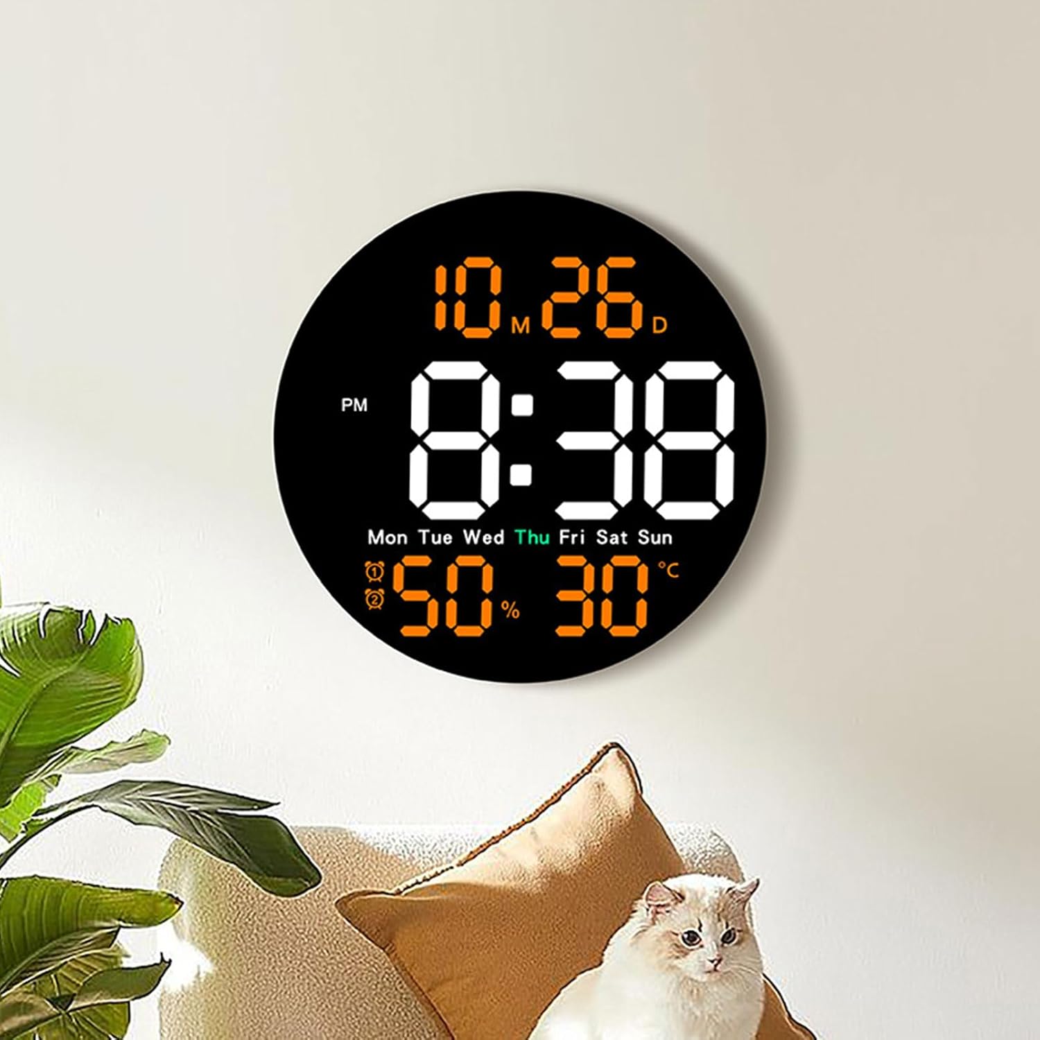 LED Digital Wall Clock Large Display Electronic Alarm Clock Remote Controlled Automatic Backlights Temperature Humidity