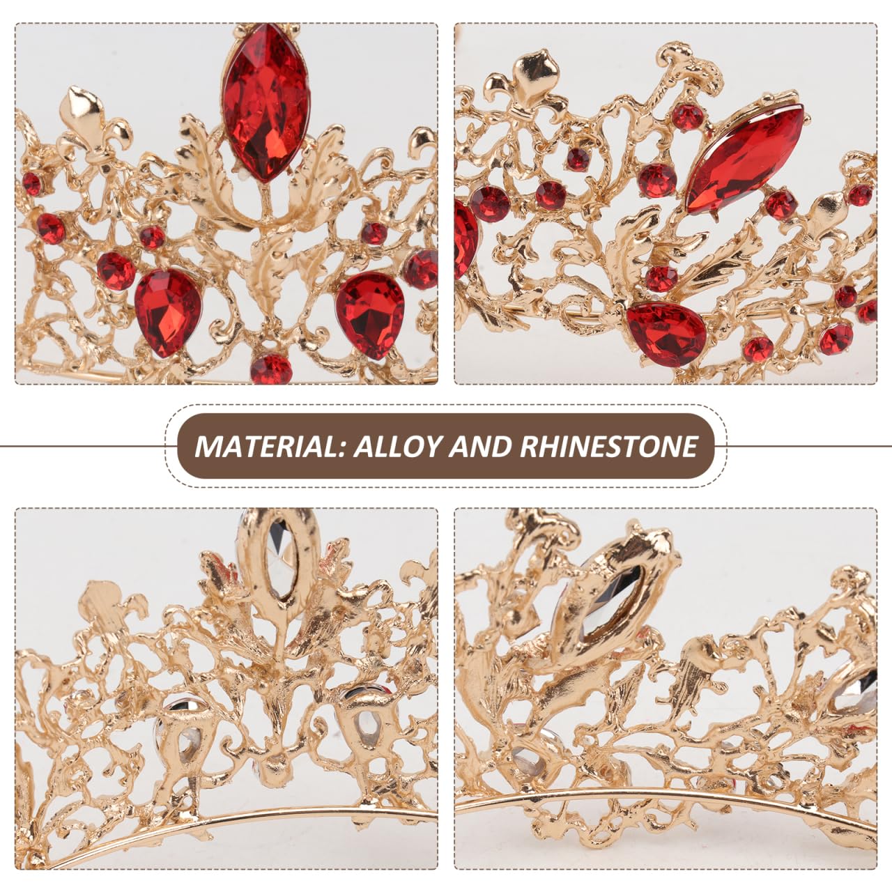 Barock Couronne de mariée vintage avec strass en cristal rétro pour femme mariée (rouge et doré)