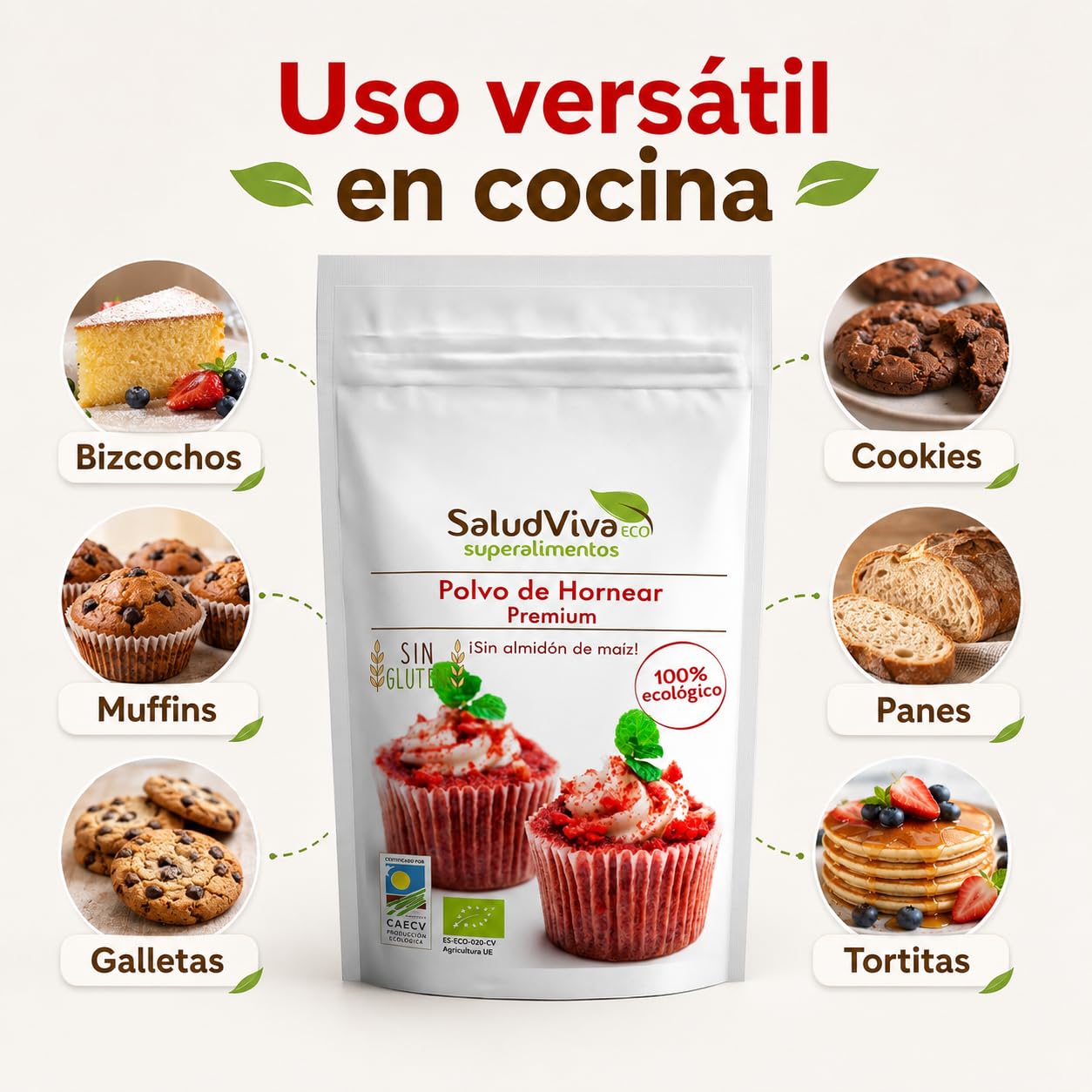 Polvo de Hornear Bio Salud Viva 100g Sin Gluten Baking Powder Impulsor Repostería Almidón de Patata