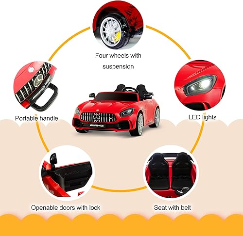 Miniatura 6 de Uenjoy 2 plazas 12 V eléctrico niños paseo en coche Mercedes Benz AMG GTR vehículos motorizados con control remoto funciona con pilas luces LED