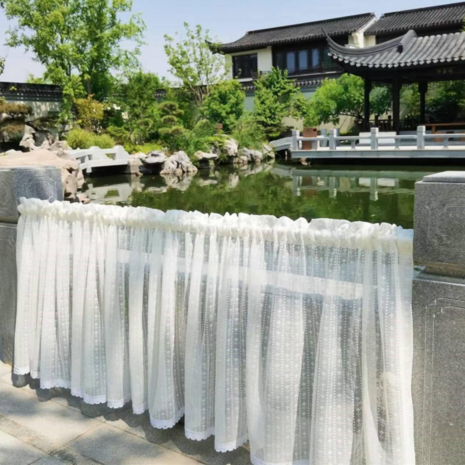 Küchenvorhänge Modern, 1 Stück 170x60cm Küchengardinen Bistrogardine Kurzer Scheibengardinen, Wohnwagen Elegante, stufenförmige Gardine aus bestickter Spitze aus Polyester, Stangentasche, Weiß