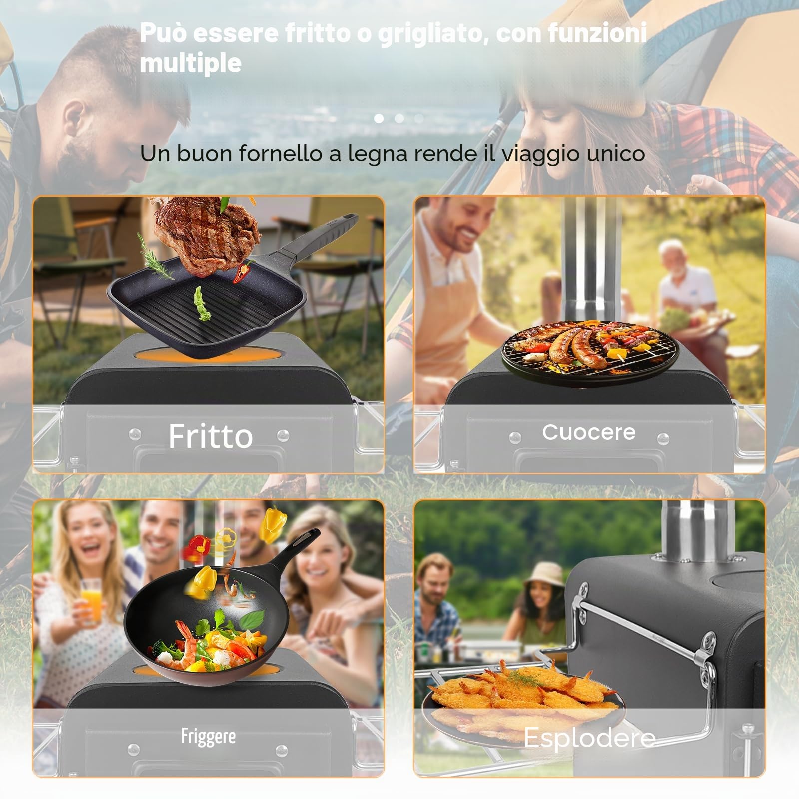 Fornello da campeggio per tenda, dimensioni estese: 54 x 28 x 35 cm, stufa a legna portatile da esterno con tubi per caminetto in acciaio inox, piccolo e confortevole per la cucina