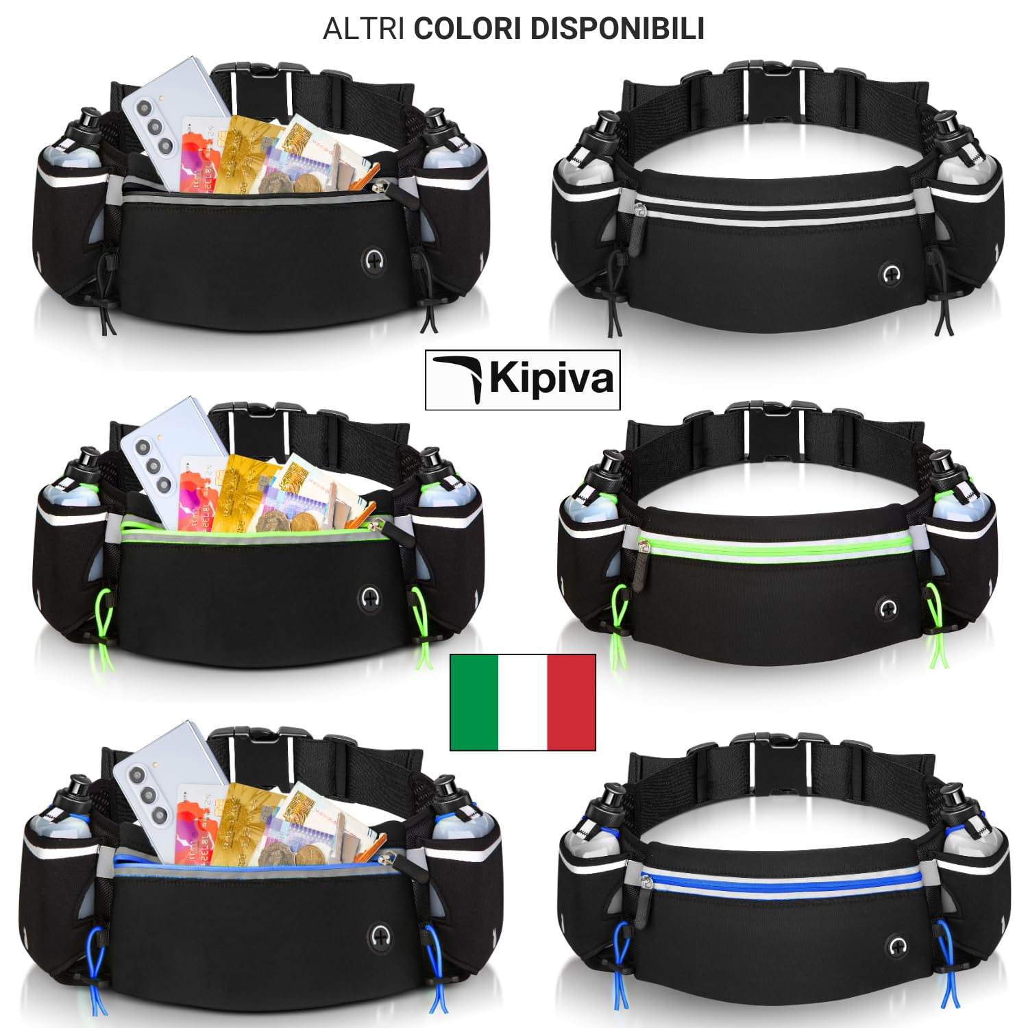 Porta Acqua Running Verde Cintura Trail Running Marsupio con Portaborraccia 175 ml +2 Borracce Incluse