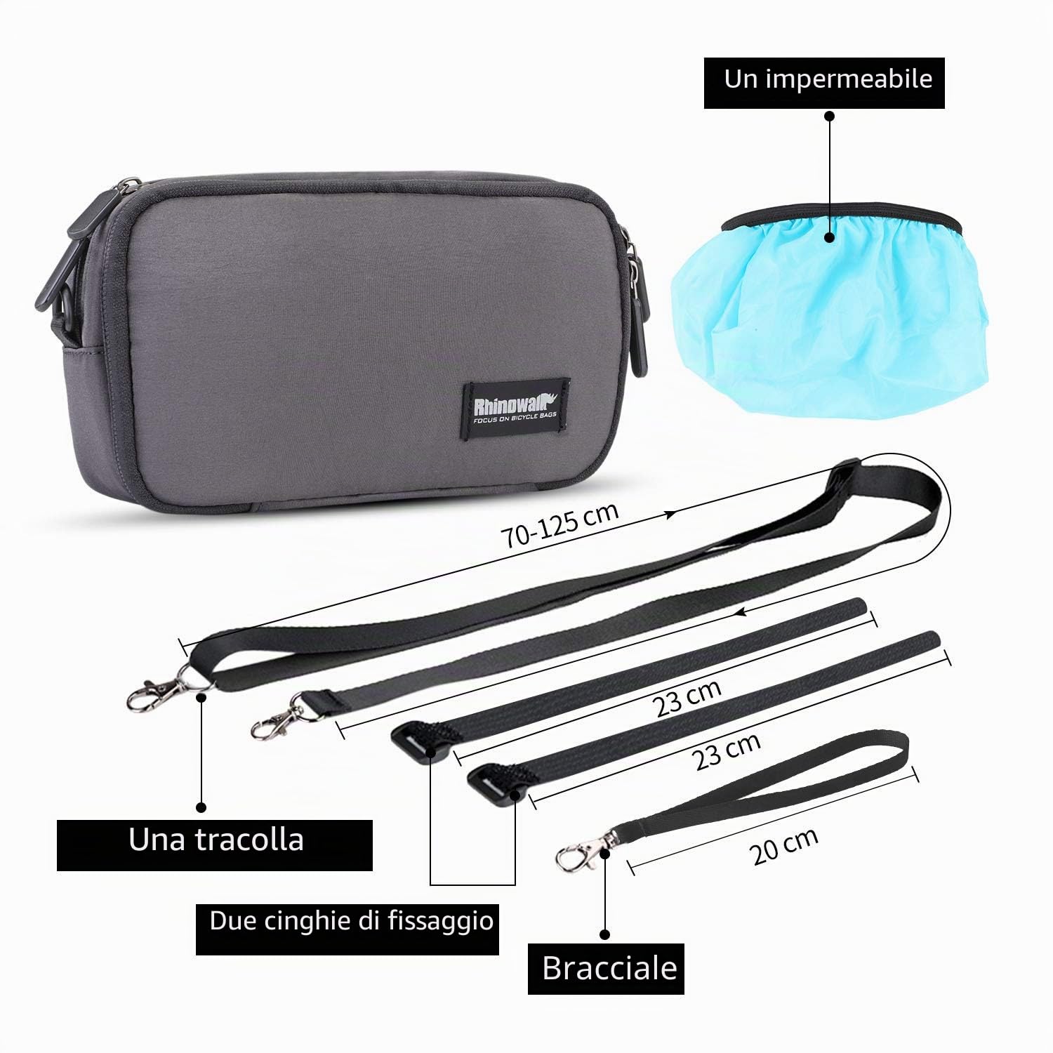 BAIGIO Borsa Anteriore per Bicicletta Borsa Manubrio Bici con Copertura Antipioggia Multifunzione Borsa a Spalla Borse Tracolla Casuale (Grigio)
