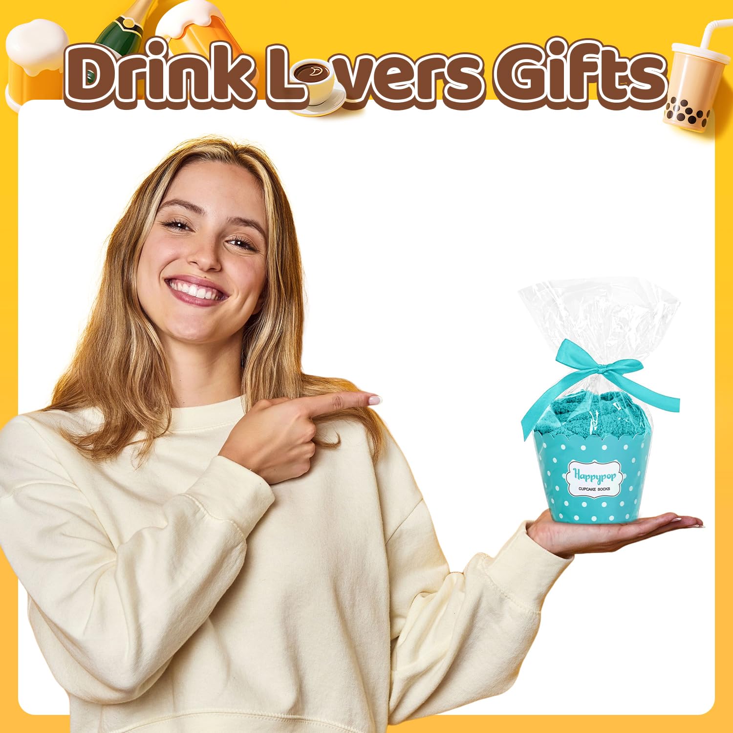 HAPPYPOP Funny Gifts for Women Men - Boba Tea Taco Gifts for Her, Bourbon Coffee Socks