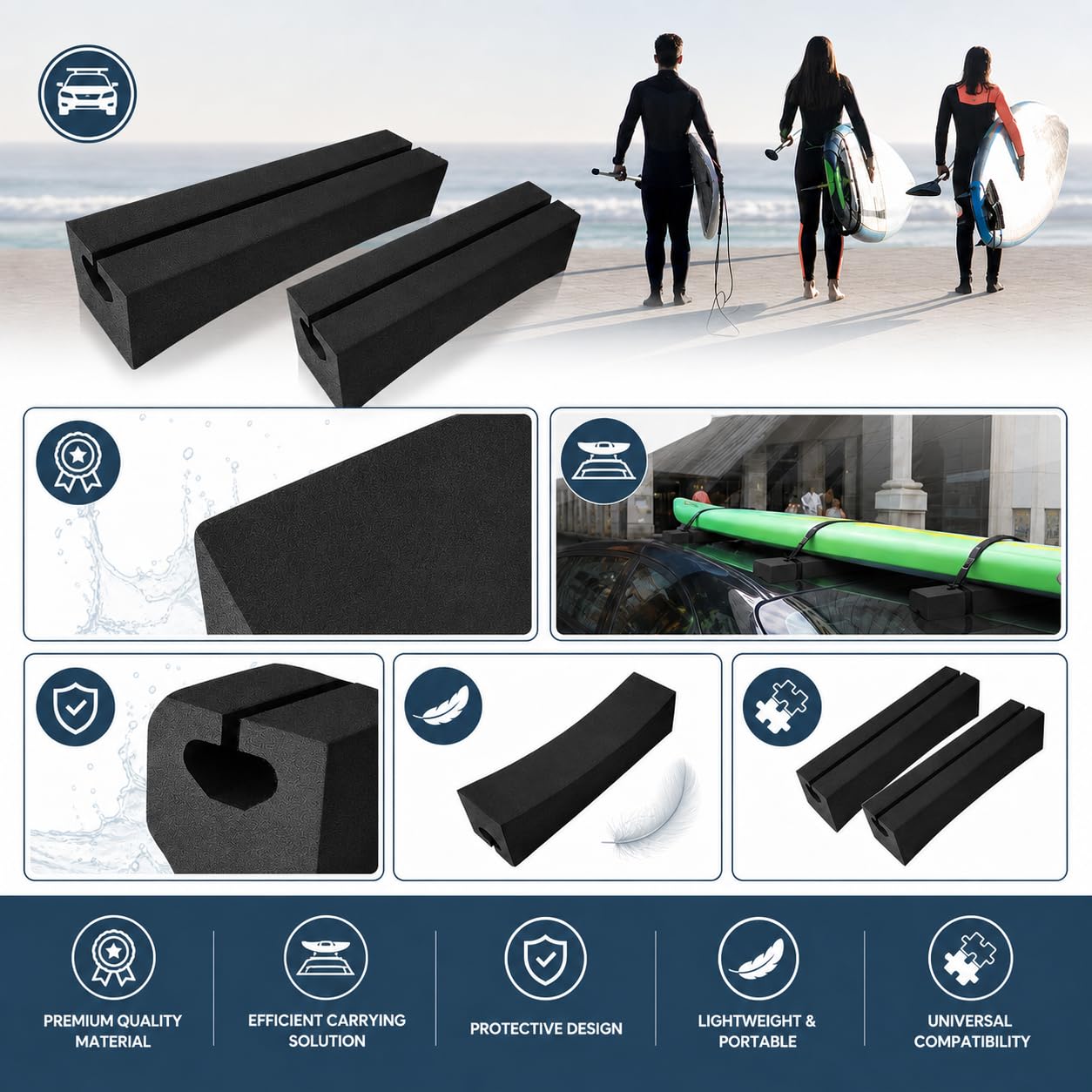 Portaequipajes para Coche, Almohadillas Universales para Portaequipajes Suaves, Portaequipajes Universal para Surf, Kayak, Tabla de Remo, Canoa, de Portaequipajes,