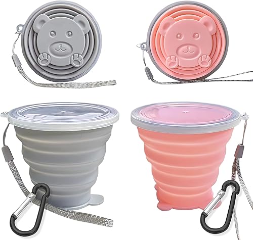 Vasos plegables de 6.1 fl oz + 6.1 fl oz, pequeña taza plegable de silicona, vaso plegable expandible, tazas portátiles reutilizables con tapas para