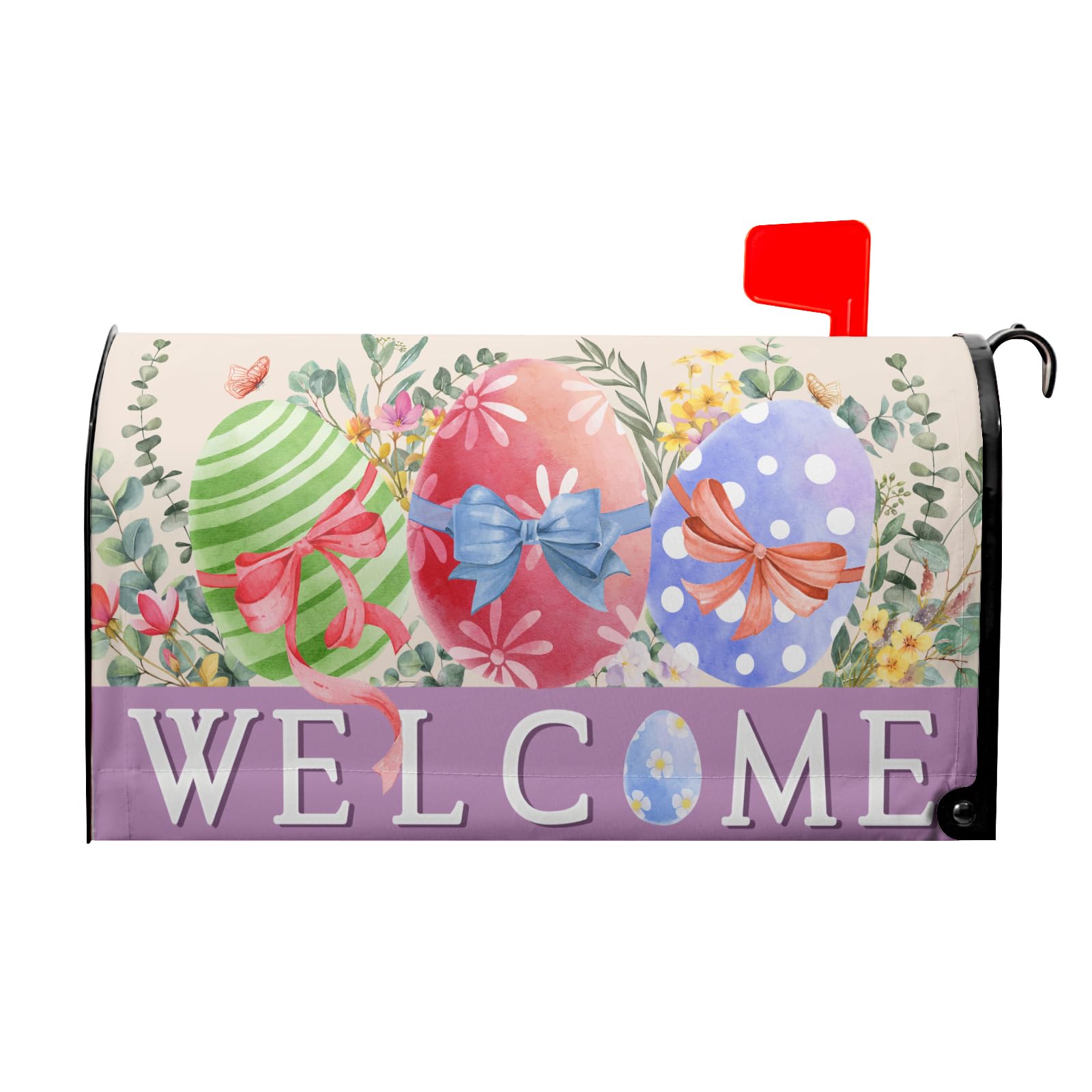 Happy Easter Mailbox Covers Magnetic Spring Welcome Outdoor Mailbox Cover Standard Size 18 X 21 Easter Watercolor Eggs Holiday Mailbox Wrap Post Letter Box Cover Decorative for Home Garden Yard