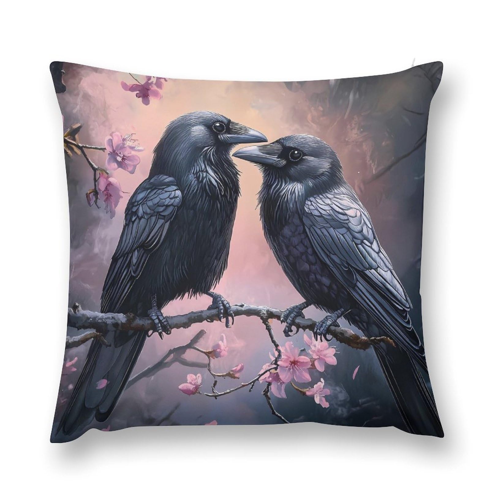 Black Crows Cherry Tree Branch Decorative Throw Pillow Covers Plush Cushion Protect Case for Sofa Bedroom 26 