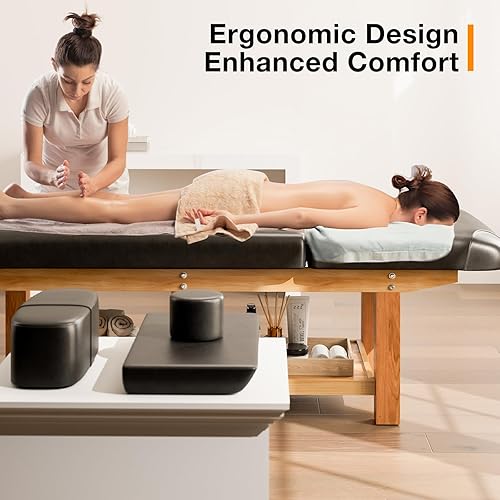 Miniatura 7 de SyyBhb Mesa de masaje de madera estacionaria profesional con almacenamiento, cama de spa resistente para examen de tratamiento, terapia física,