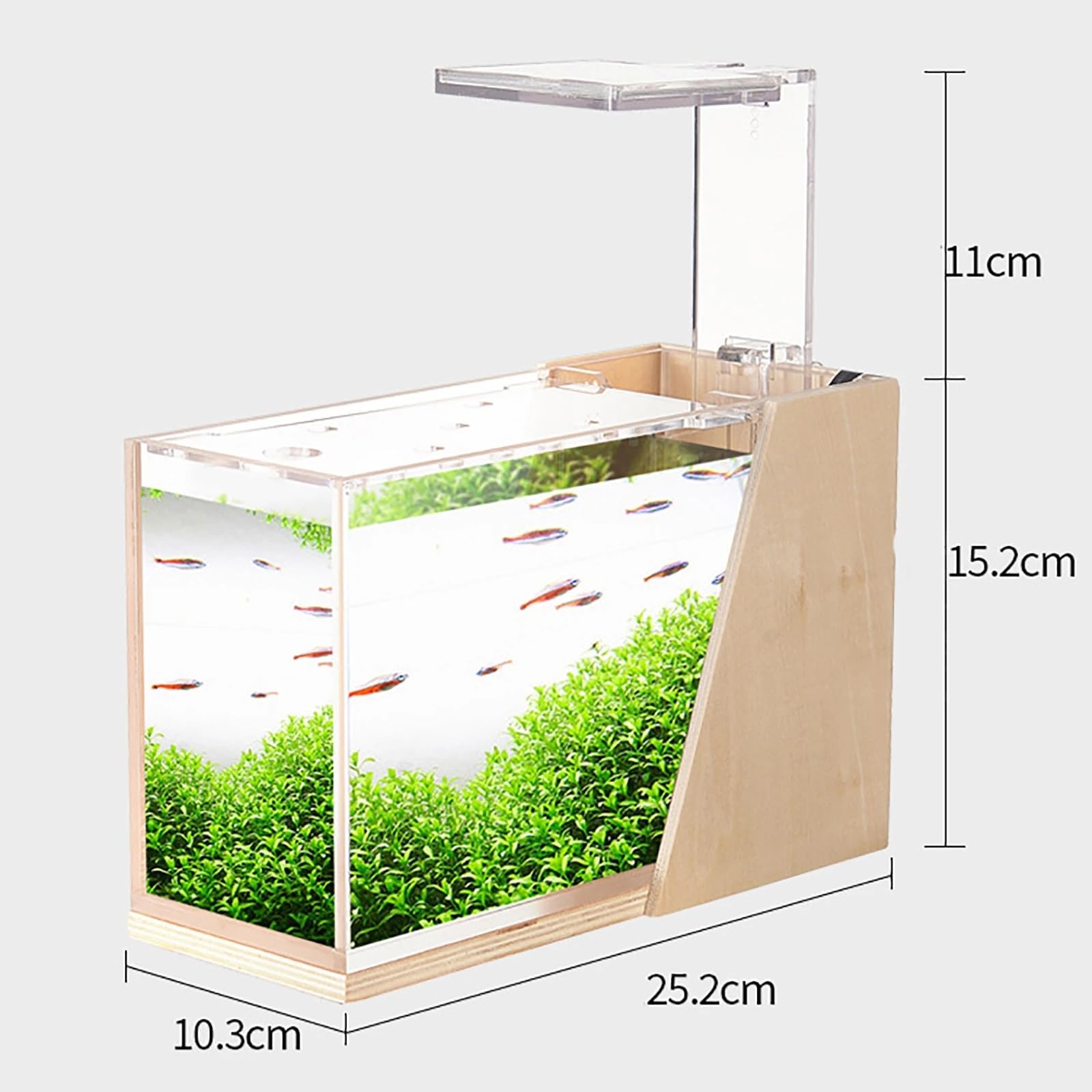 Acuario Acrílico con Luz LED, Tanque De Pescado Betta para Oficina/Dormitorio, Cuenco Moderno Y Moderno De Pez Dorado con Bomba De Agua con Energía USB De 2.5 W,A
