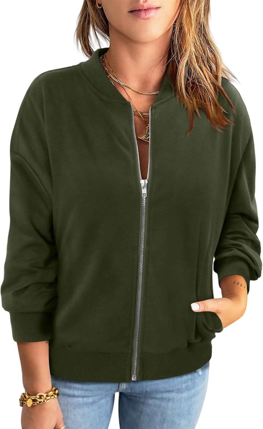 KISSMODA Womens Zip Up Jackets Sweatshirts Long Sleeve Casual Coat Outwear With Pockets - Image 3