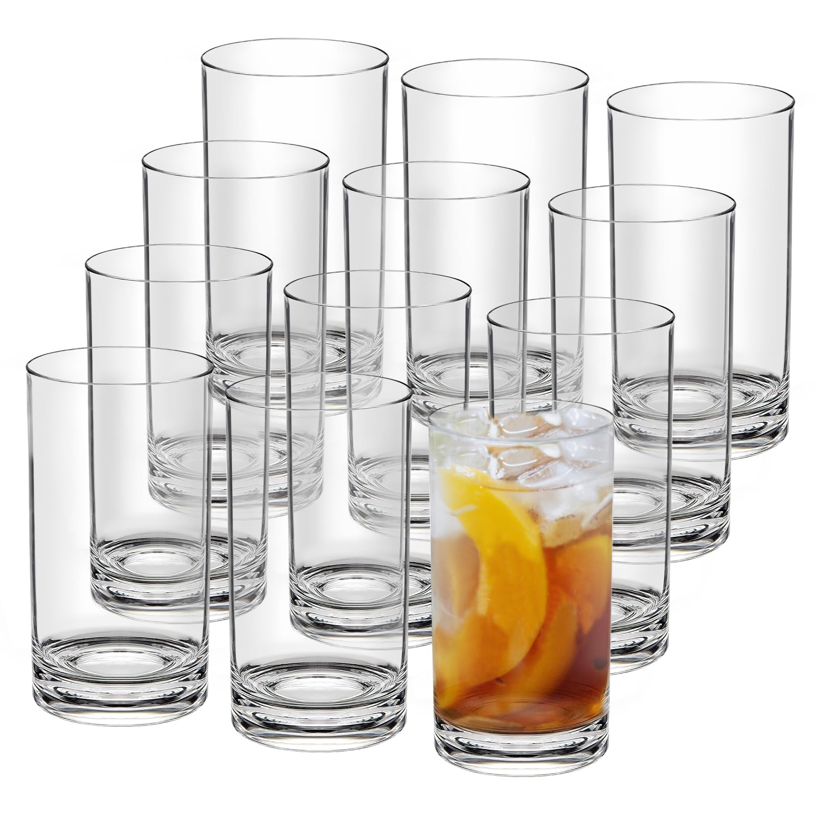 HIGIINC 17 OZ Plastic Cups Reusable Unbreakable Plastic Drinking Glasses Set of 12 Highball Plastic Tumblers Water Glasses