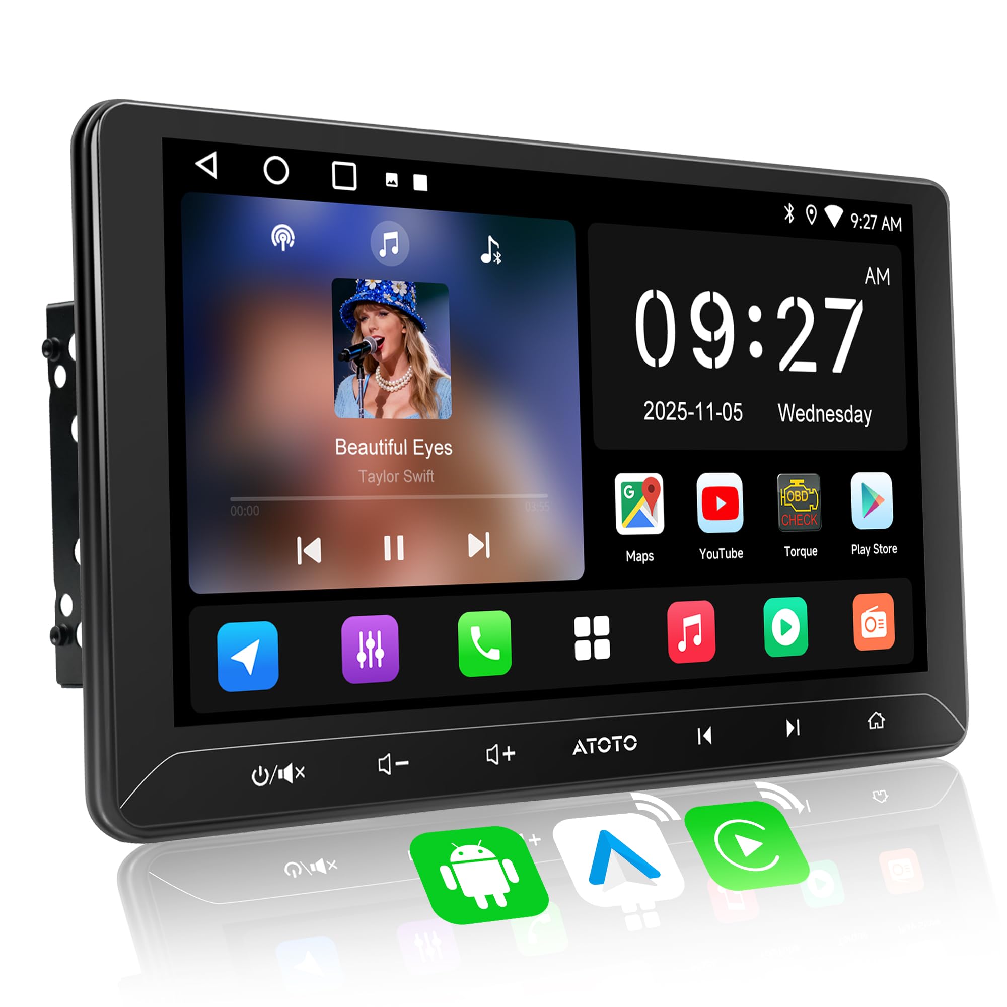 ATOTOLIFE A5 10" Double din Android Car Stereo, 2G+32G in-Dash Navigation, Wireless CarPlay& Android Auto, WiFi/USB/Bluetooth, Built-in Amp&DSP, AI Chat, Split Screen Car Radio, SWC/FM