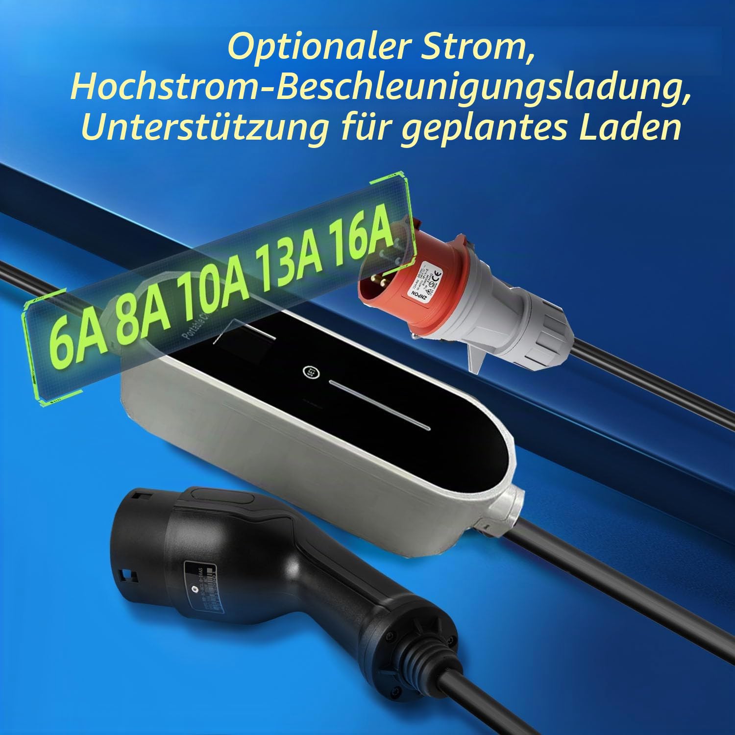 Mobile Wallbox 11kW [7.5m 3-Phasig 8-16A] Ladekabel CEE 16A auf Typ 2 11KW mit Einstellbarer Ladeleistung für Elektroautos