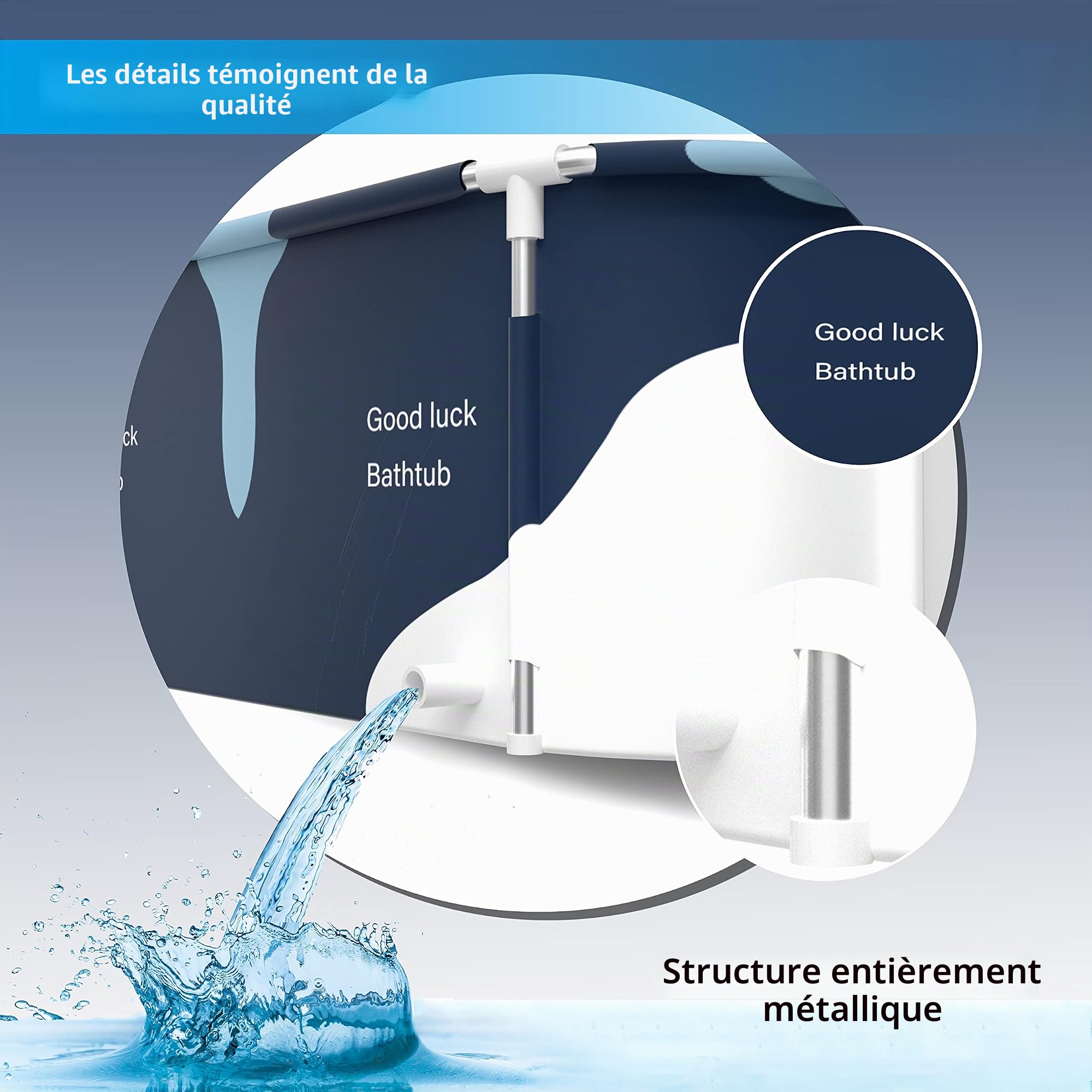 Baignoire pliable portable extra large de 140 cm avec cadre en métal pour adulte, baignoire SPA familiale avec couvercle pour petite salle de bain (Style de lait S1)
