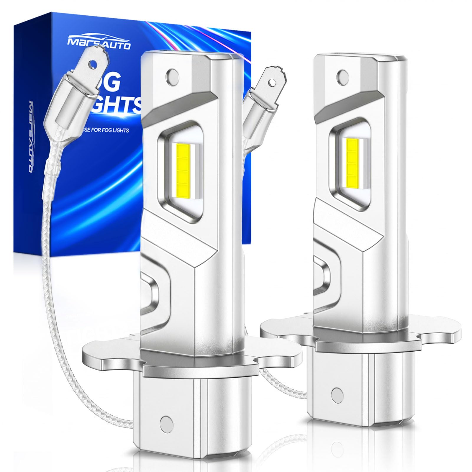 Photo 1 of Marsauto H3 Fog Light Bulb, 600% High Bright H3ll H3 Led Fog Lights 12,000LM 6500K White Strong Penetration,1:1 Mini Szie Plug & Play Fog Bulb for Car, Truck, SUV, Pack of 2