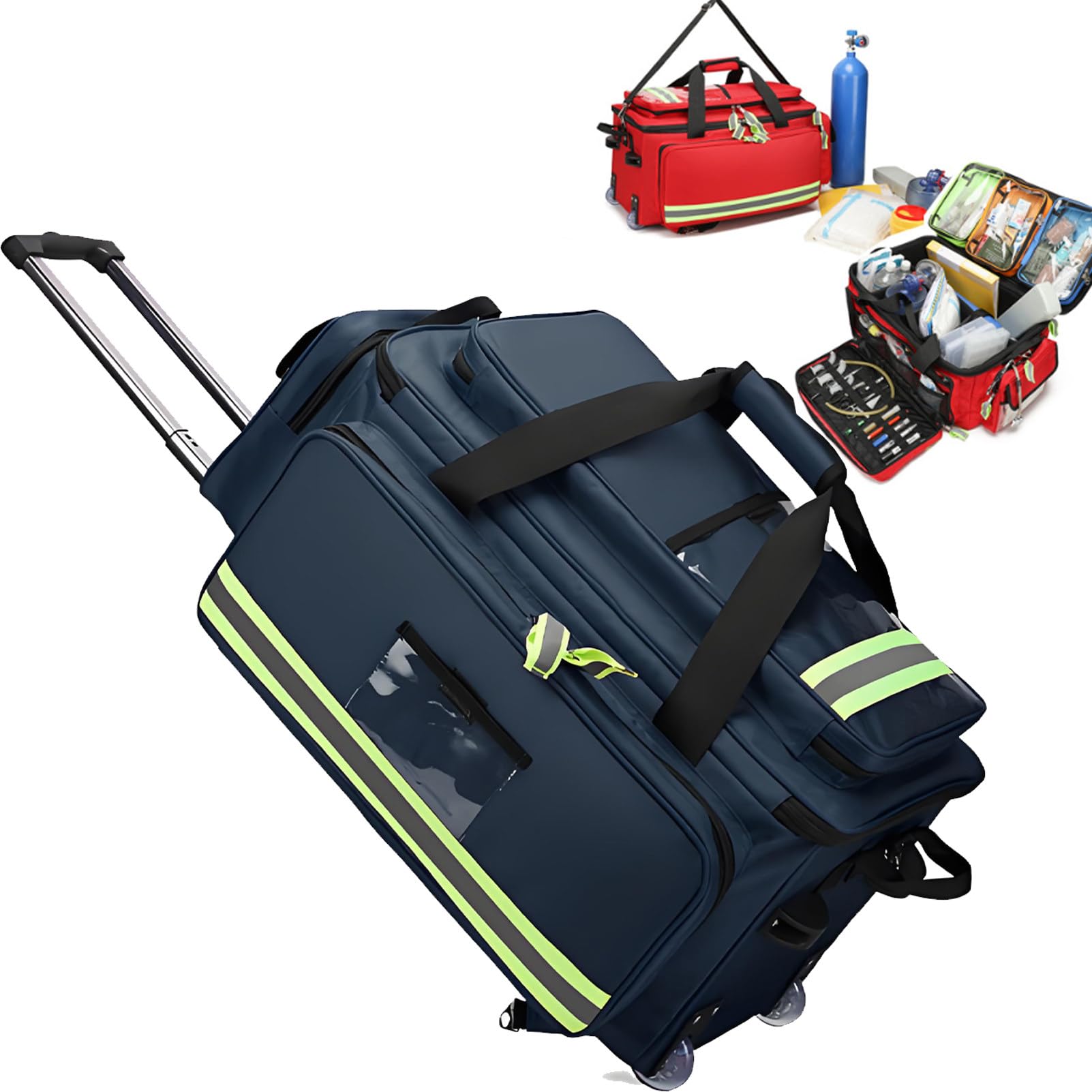 Ofyphth First Responder Bag with Wheels, Large Capacity Medical Trolley Bag with Wheels, First Responder First Aid Kit, Portable Outdoor Emergency Duffle Bag, for Travel, Camping, and Hiking. Blue