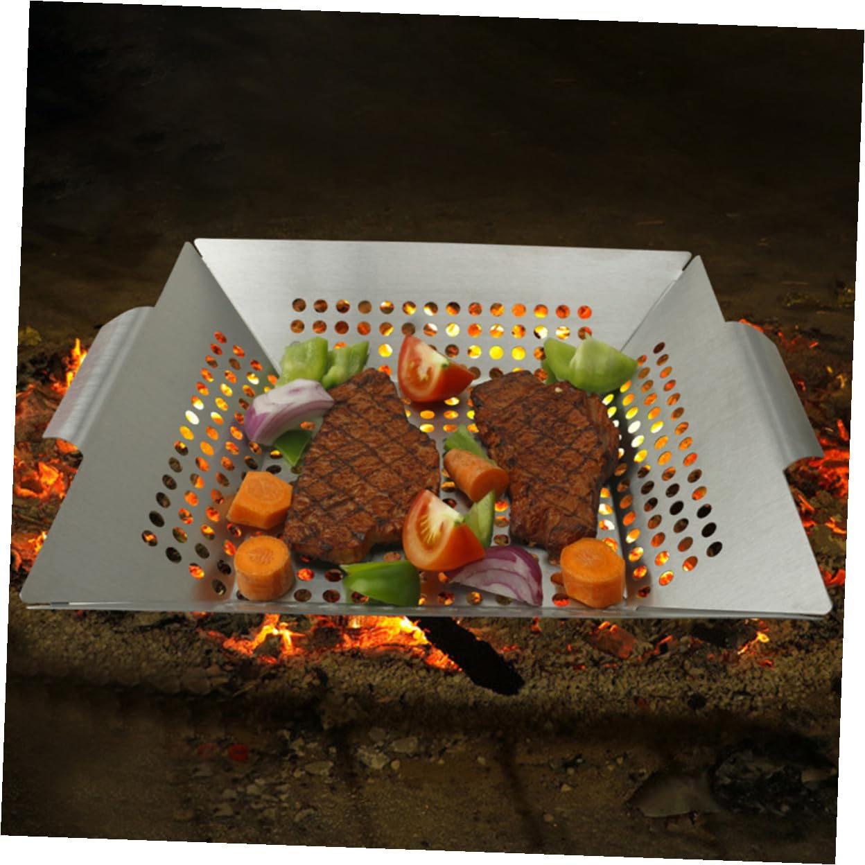SHINEOFI 1pezzi Piastra per Grigliare Barbecue Quadrata in Acciaio Inox Teglia Portatile Manico per Barbecue all Aperto Vassoio per Grigliare Cibo Adatto per Pollo Salsiccia Bistecche