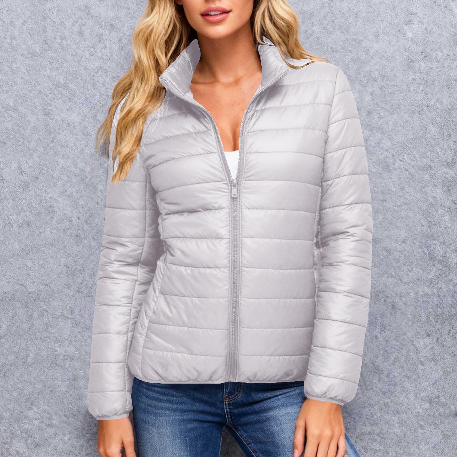 RLEHJN Doudoune Femme Legere Mi Saison Veste Legere Running Femmes Veste Matelassée Légère Vestes En Duvet Courte Plume Cintree Vestes De Transition Rembourrée Blouson Femme Manches Longues Outwear