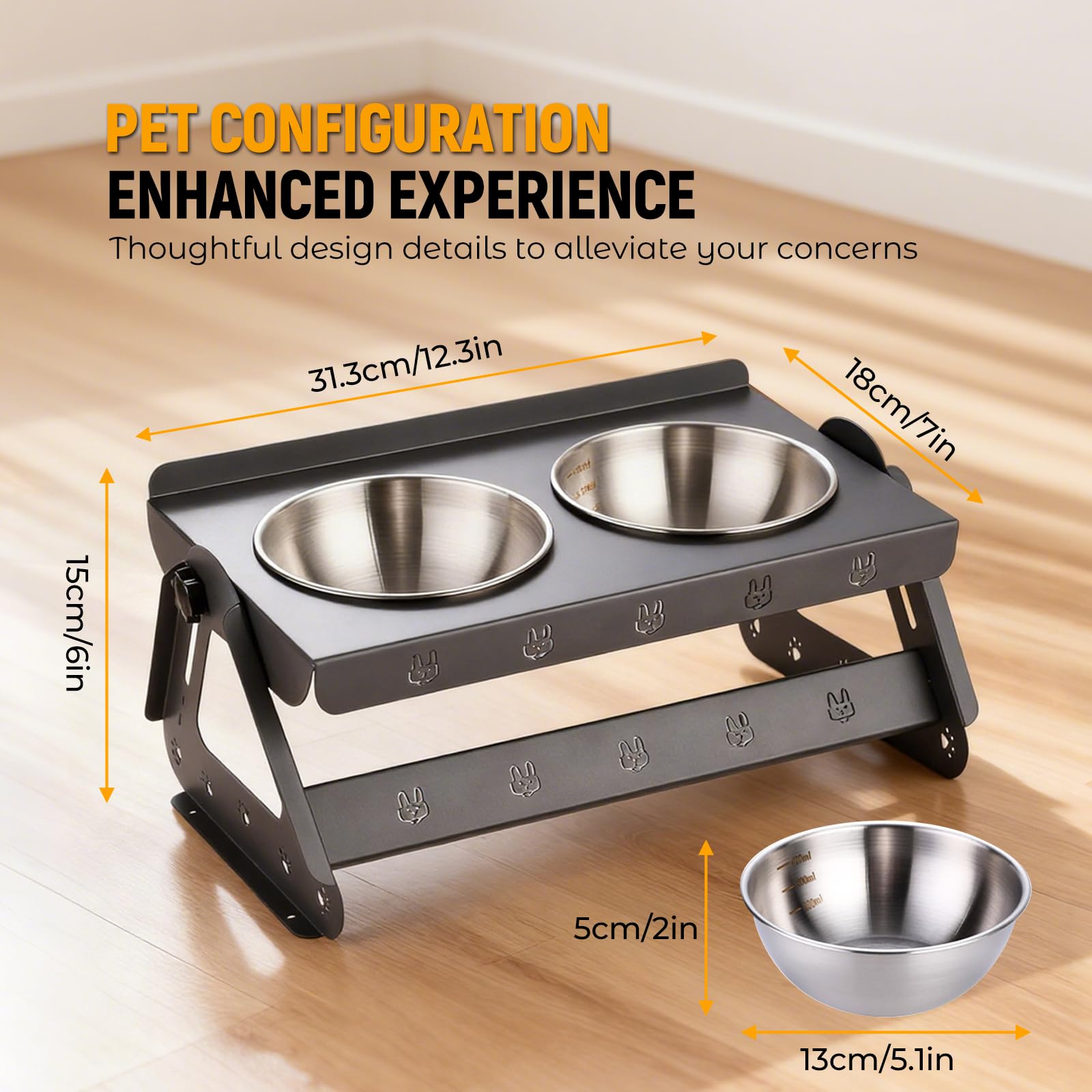 Comedero Gato Elevado,Comedero para Gatos Acero Inoxidable,Cuencos para Gatos Ángulo Ajustable de 0 a 15 Grados,Altura Ajustable de 8,5 a 16 cm,Apto para Gato y Perros Pequeños