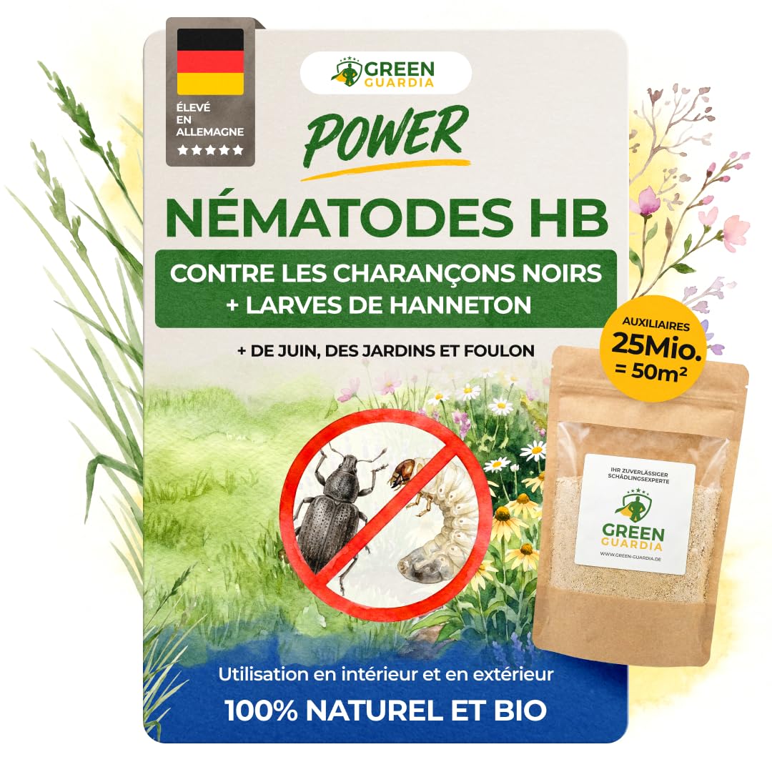 GREEN GUARDIA Power HB Nématodes contre le charançon et les vers fil-de-fer - 25 millions (50 m²) - Lutte antiparasitaire biologique, respectueux de l'environnement, sans produits chimiques. Facile à