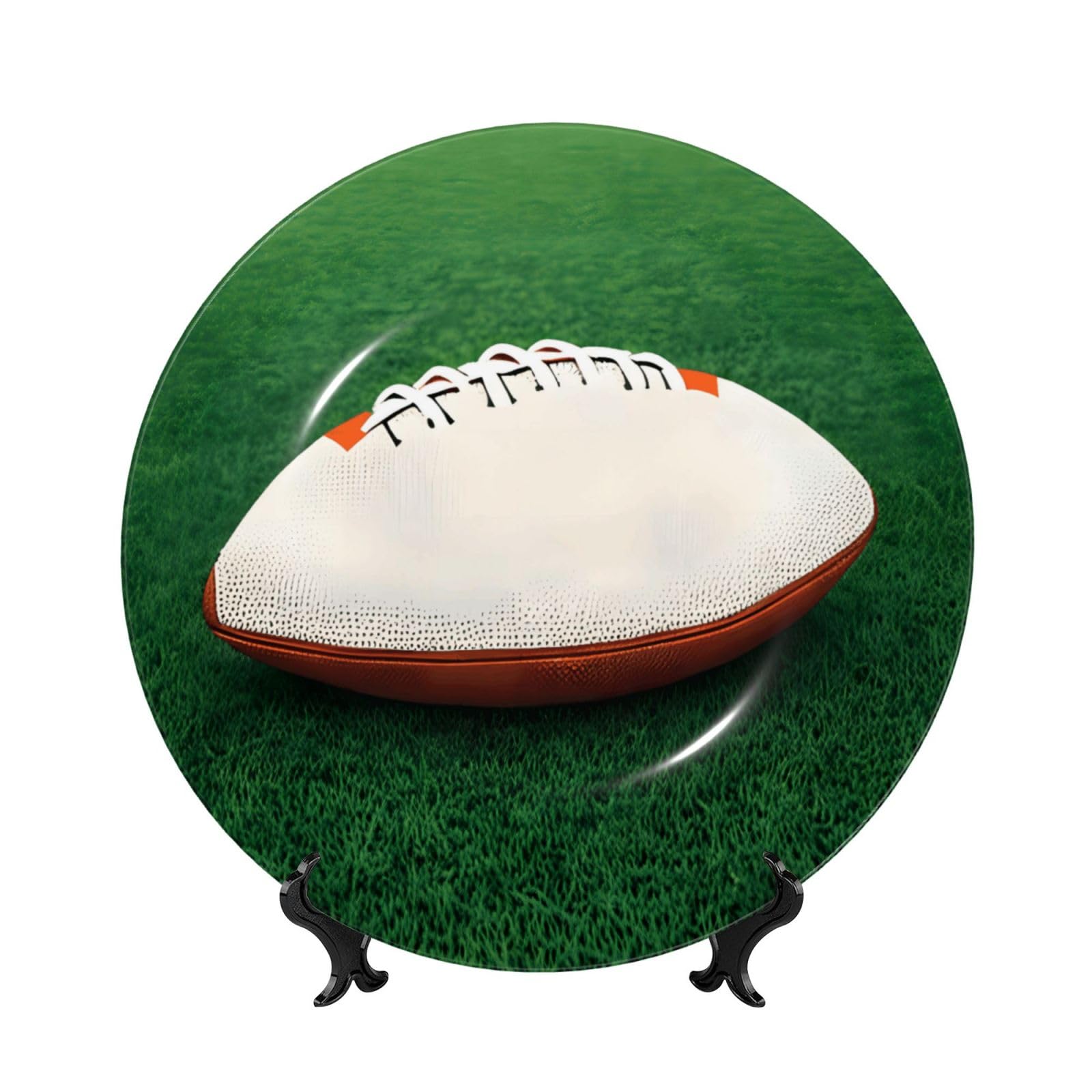 SXZVVBN White Rugby Ball Bone China Decorative Plate Art with Stand Removable Adhesive Hanging for Home Office 6in（15cm）