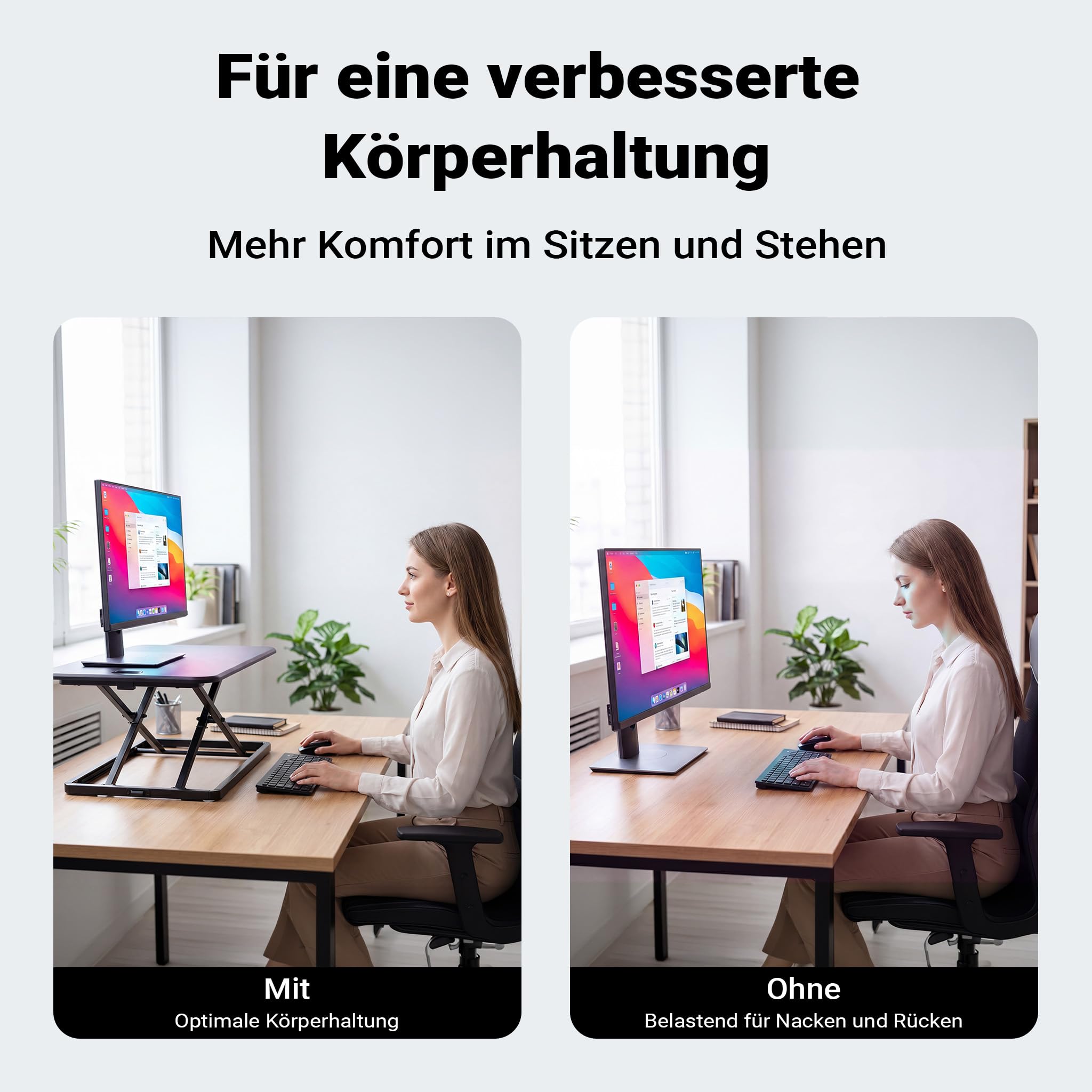 Wiltec Schreibtischaufsatz 67x47cm höhenverstellbarer Steh-Sitz Schreibtisch für Laptop und Monitor