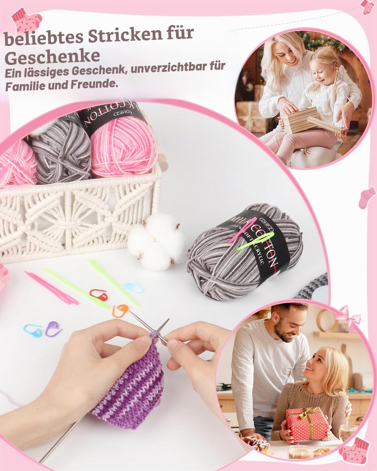 Reessy Strickset für Anfänger und Erwachsene, 4-teiliges Socken-Strick-Starter-Set für Erwachsene, die das Stricken lernen, inklusive Schritt-für-Schritt-Anleitung (evtl. nicht in deutscher Sprache