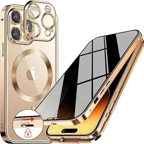 Funda magnética de privacidad con anillo de metal CD y bloqueo automático desplegable para iPhone 12 Pro Max compatible con MagSafe Protección de