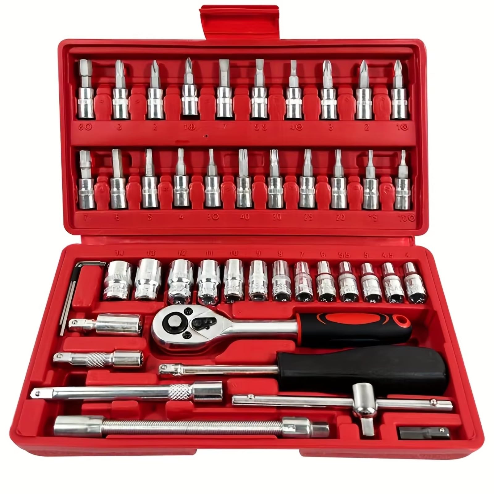 YNIYUJKL 46 Piece Ratchet Wrench Set Mechanics Tool Kit For Auto Home Repairs 1/4 Inch With Sto Case Versatile Tial Hand Tools