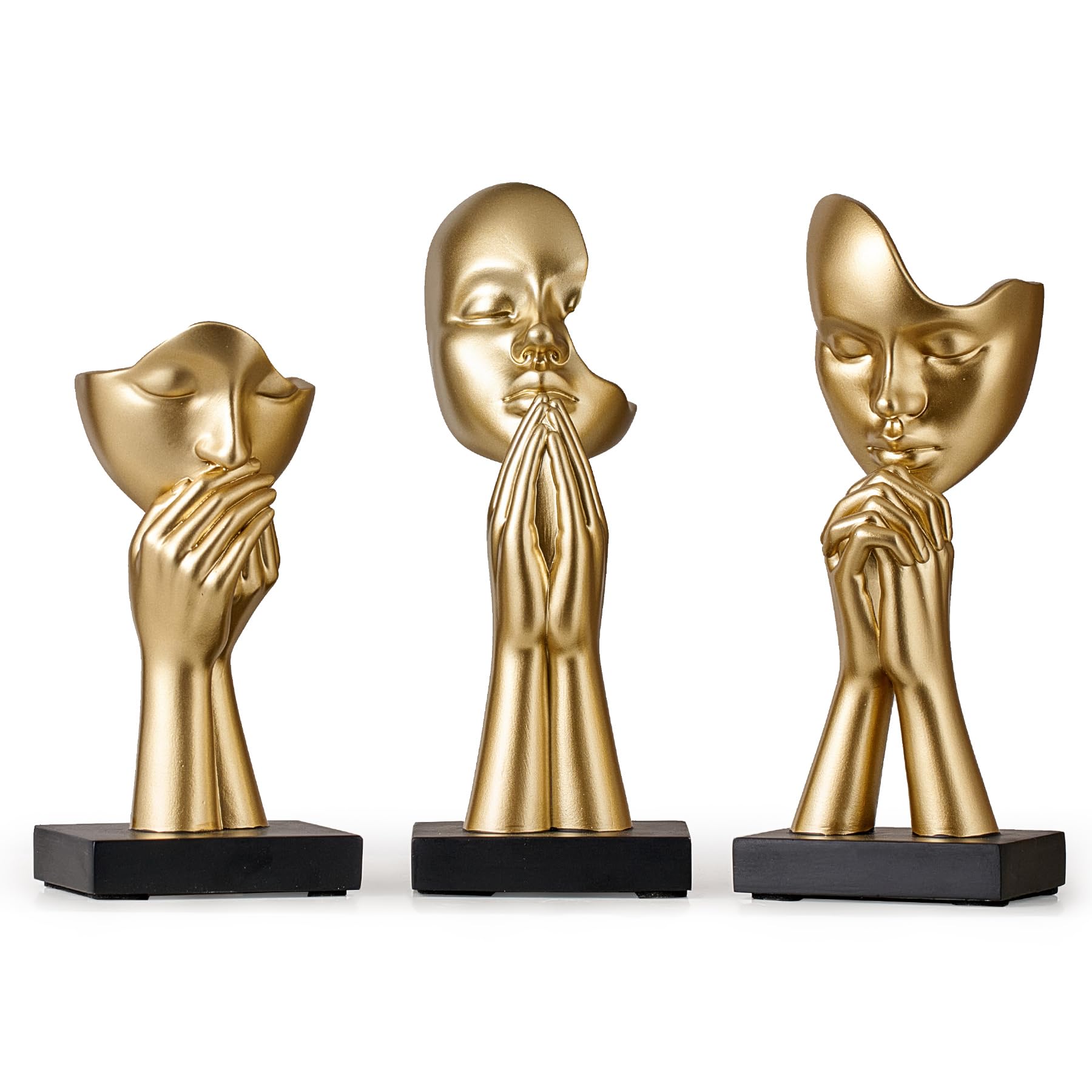 FUNTEREST 3 Pcs Gold Decor Prayer Statues, Modern Prayer of Peace Figurines Home Decorations for Living Room, Abstract Art Sculptures for Bedroom