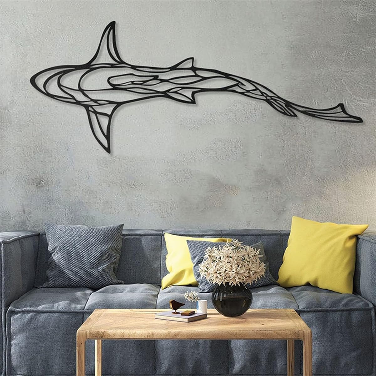 TOTLAC Vis muur kunst, houten metalen vis muur decor, hangende houten vis metalen decoraties voor muur, rustieke nautische vis sculptuur, strandthema woondecoratie voor slaapkamer, S