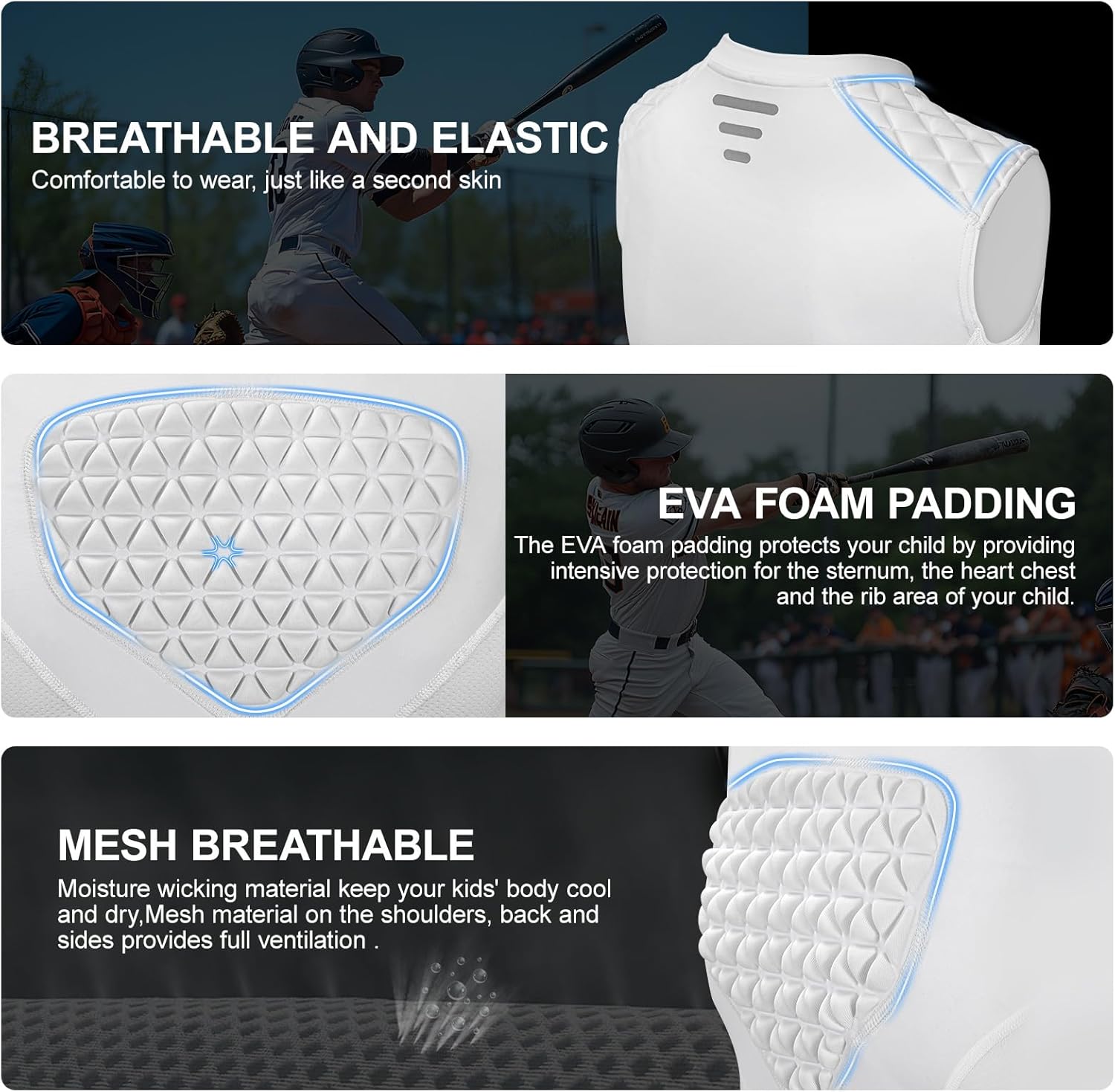 Youth Baseball Chest Protector, Padded Compression Shirt, Support Softball Football Rugby Lacrosse Heart Sternum Guard - Image 5