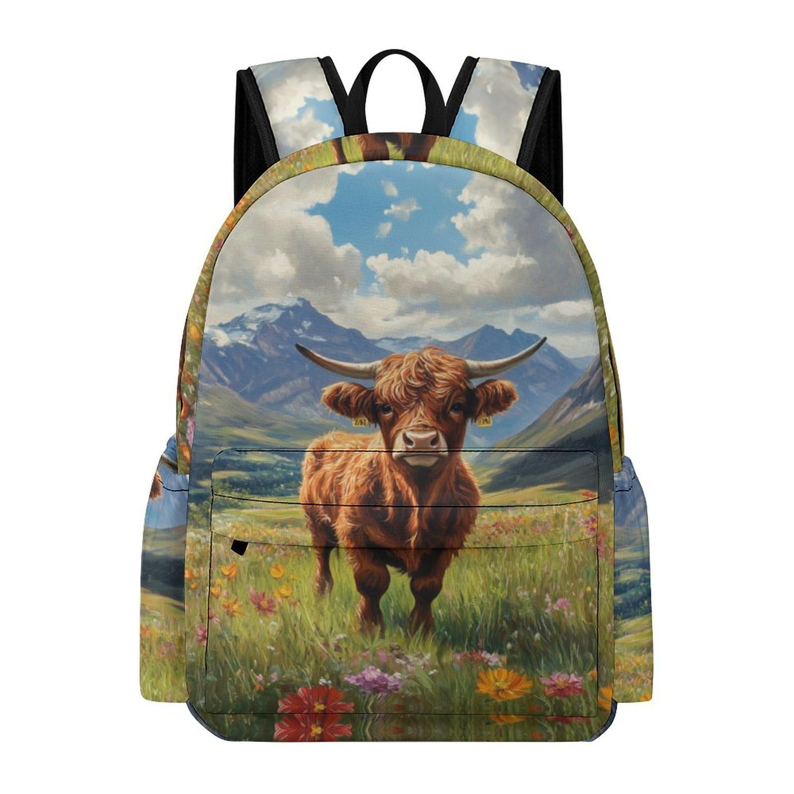 TPISLI Students Highland Cow Daypack for Boys Girls Year 5-9 Primary Secondary Large Capacity Cattle Print Fashion School Bag for Outdoor Use New Term Gift, Roomy Book Bag