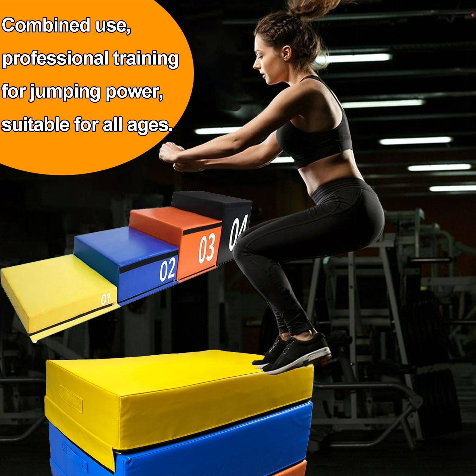 Plyo Box, 4-in-1-Schaumstoff-Sprungbox, Boxsprünge für das Heimfitnessstudio, Trainingsbox aus rutschfestem PVC-Leder zum Springen, Konditionstraining, Krafttraining(Size:18” | 45cm)