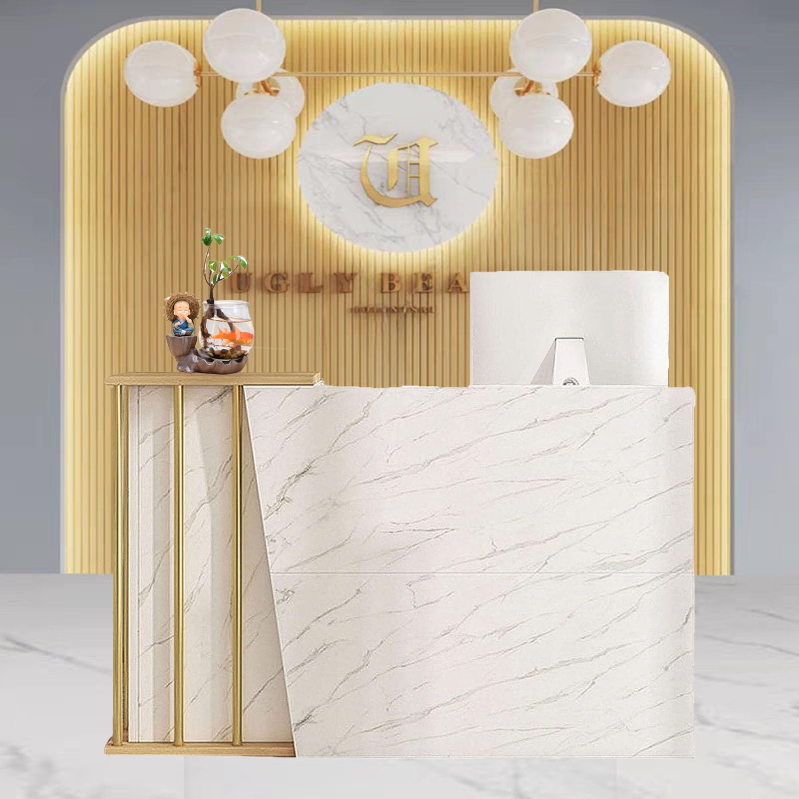 Mostrador De Recepción,Mesa De Recepción con Cajón Cerradura,Gabinete De Cajero Estilo Mármol,Mueble Recepción Mostradores para Tiendas,Salones de Belleza, Tiendas de Ropa y A 120cm